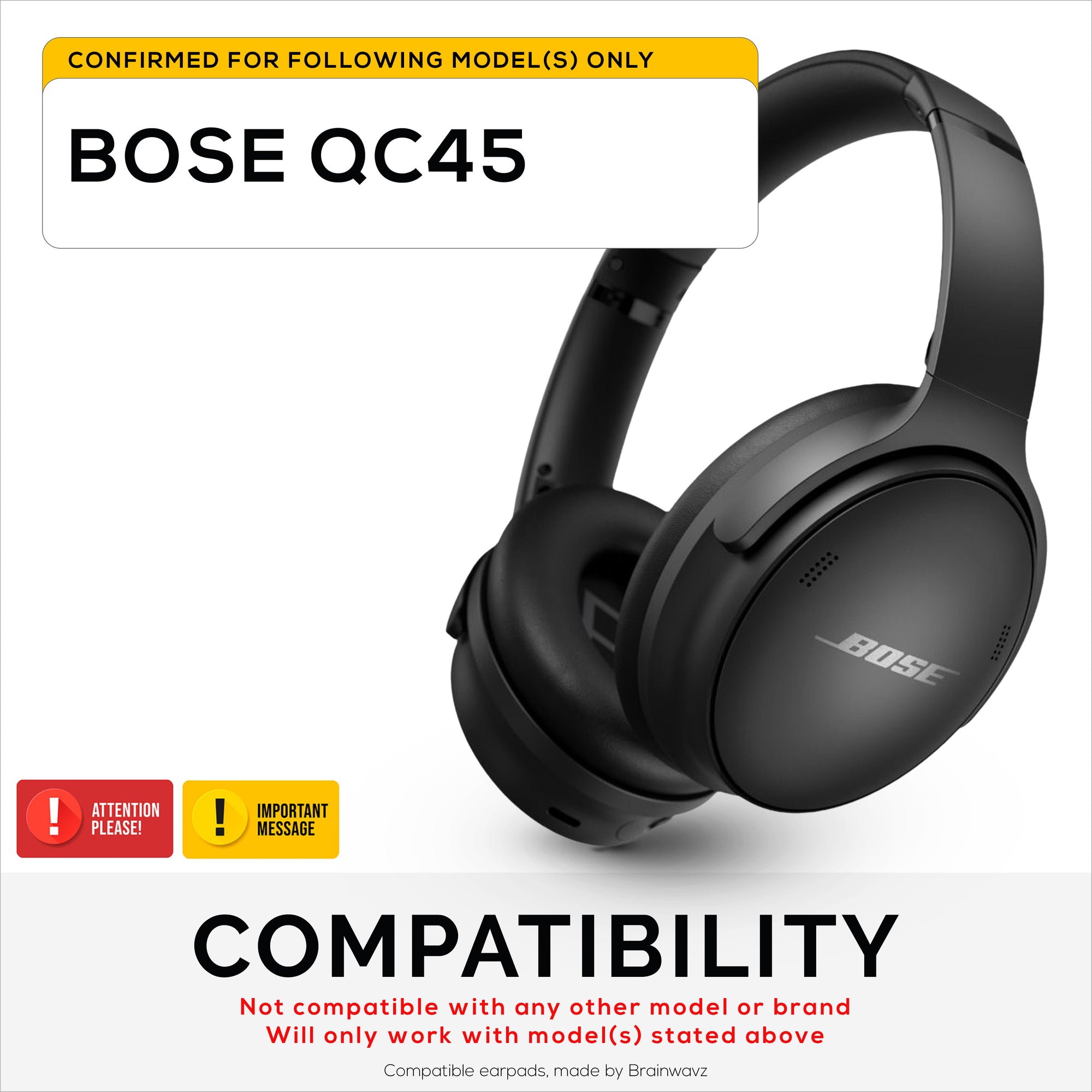 Hybridní náhradní náušníky pro bezdrátová sluchátka Bose QuietComfort 45 (QC45), měkký gel, prodyšná tkanina s PU kůží a paměťovou pěnou, extra pohodlí
