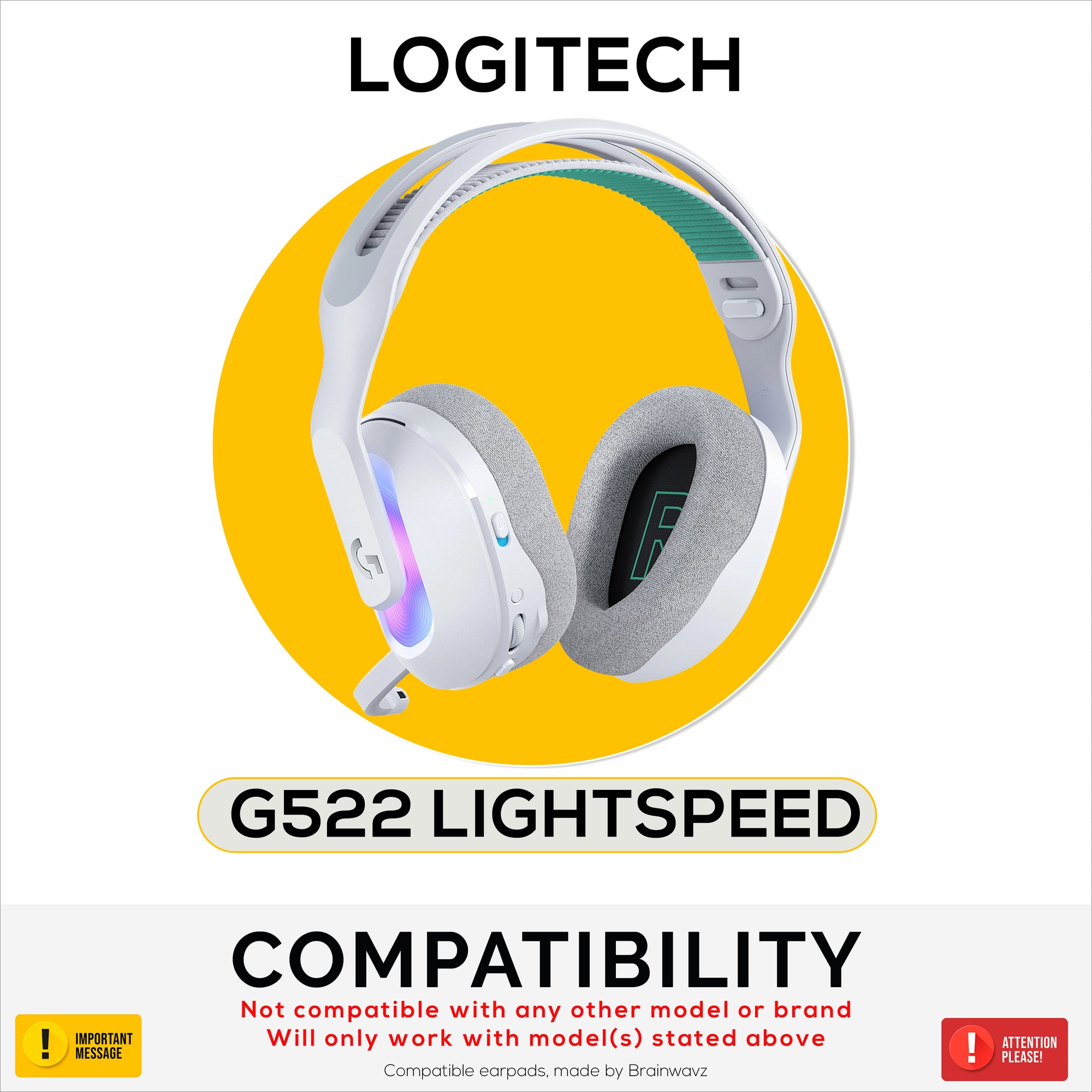 وسادات أذن من قماش شبكي لسماعة Logitech G522 Lightspeed، قماش شبكي يسمح بالتهوية ورغوة ذاكرة عالية الجودة - أكثر سمكًا وراحةً ومتانةً.