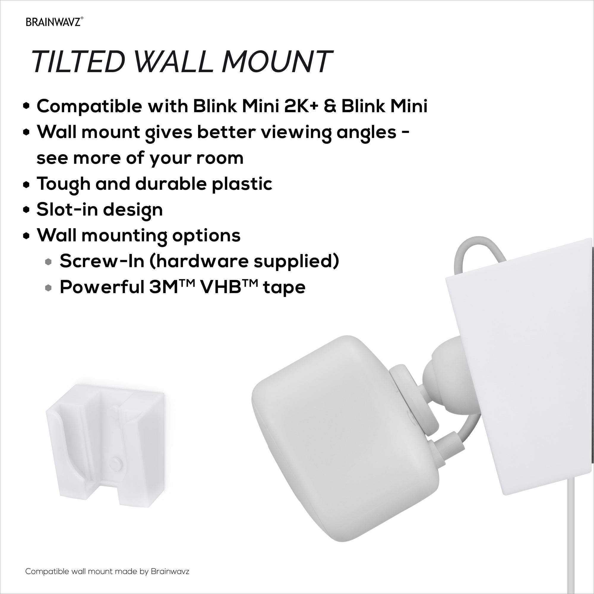 حامل جداري بدون براغي لكاميرا Blink Mini 2K+ و Blink Mini 2، حامل سهل التركيب، بزاوية لرؤية أفضل، مع خيار التثبيت بالبراغي