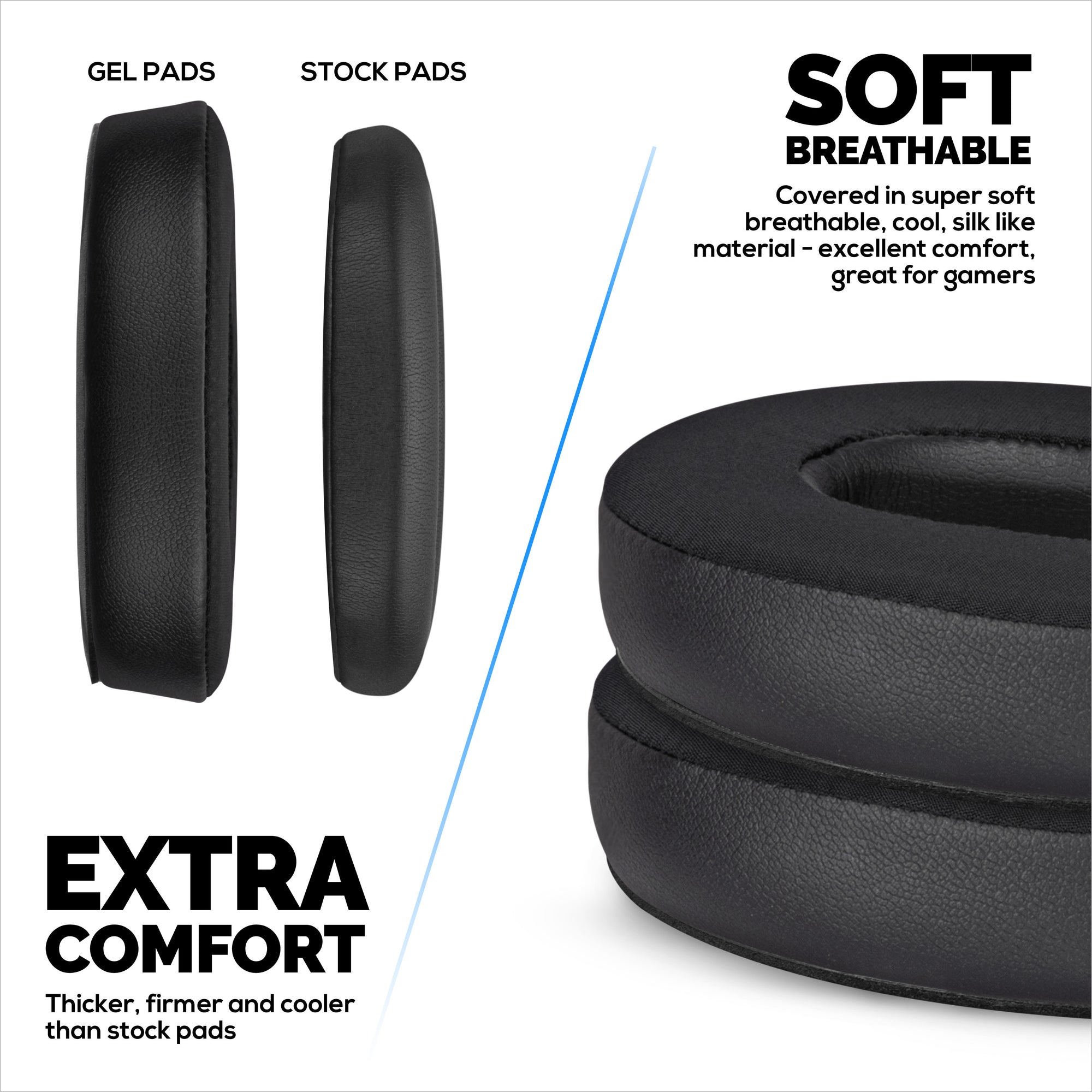 Hybridní náhradní náušníky pro bezdrátová sluchátka Bose QuietComfort 45 (QC45), měkký gel, prodyšná tkanina s PU kůží a paměťovou pěnou, extra pohodlí