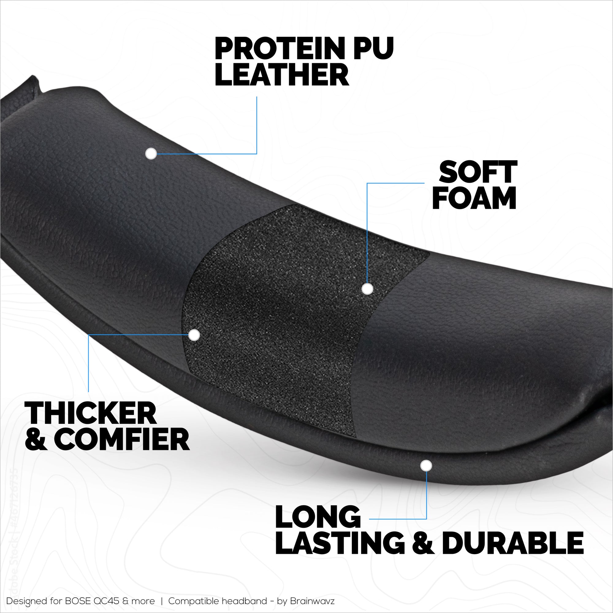 طوق رأس بديل من الجلد الصناعي لسماعات Bose QuietComfort QC45 وQCSC وQC اللاسلكية - وسادة علوية للسماعة - لاستعادة الراحة والملاءمة