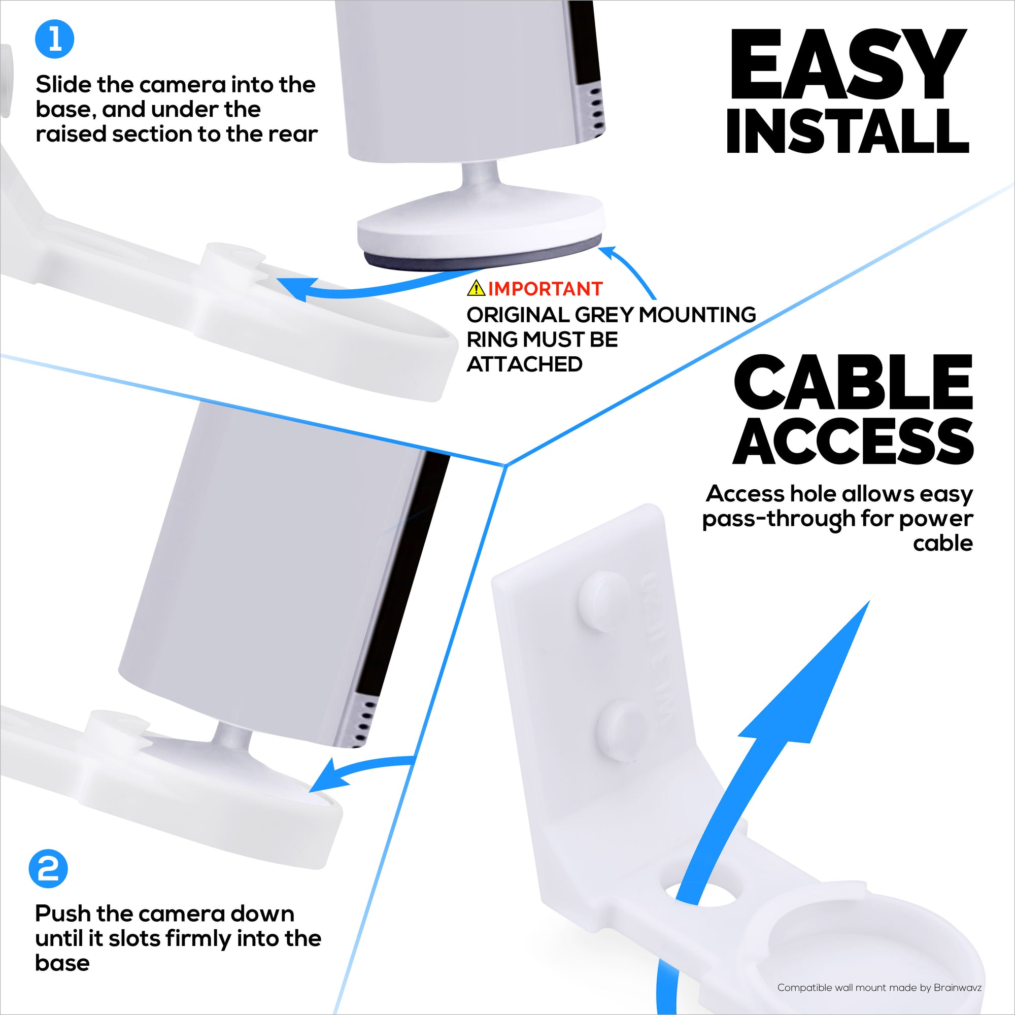 حامل جداري لكاميرا Ring Indoor Plus - حامل سهل التركيب مصمم خصيصًا مع شريط 3M VHB ومسامير لتثبيت آمن - زاوية رؤية أفضل وثبات أعلى