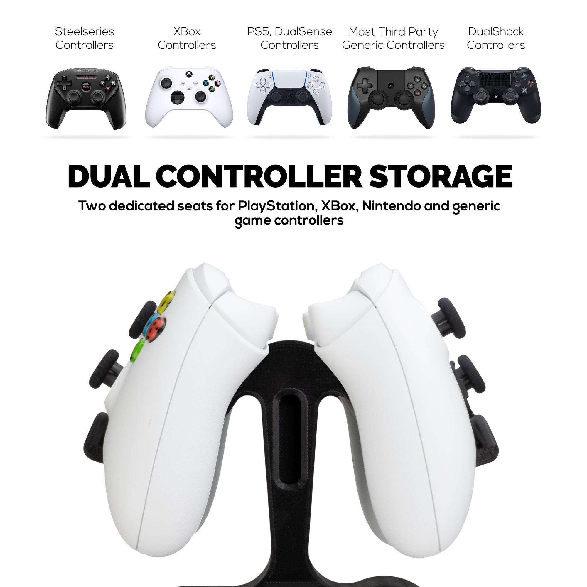 حامل مزدوج لوحدات التحكم وقاعدة لاسلكية - متوافق مع SteelSeries Arctis Nova Pro Wireless وNova Pro Omni وNova Elite - يتسع لوحدتي تحكم وبطارية احتياطية