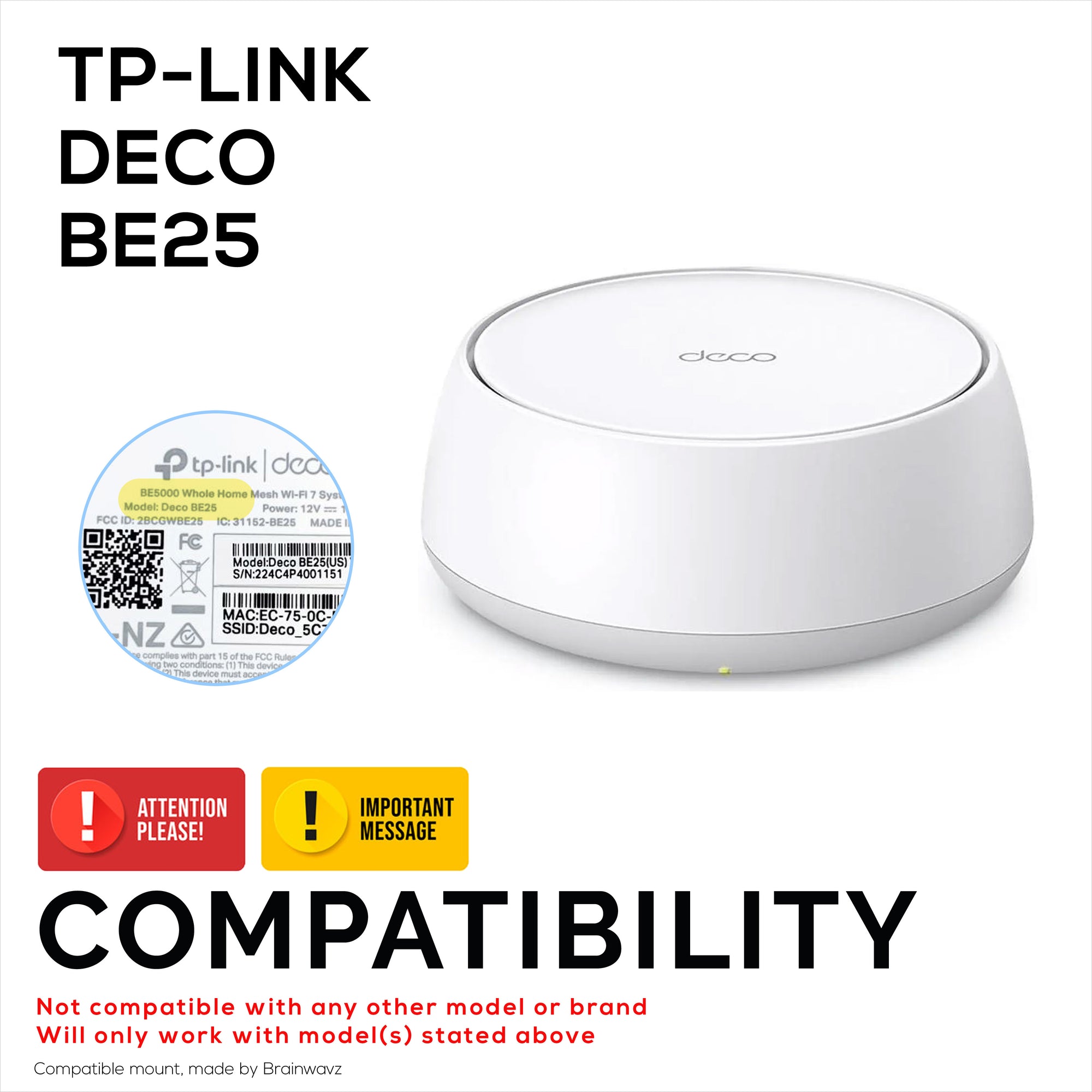 حامل حائط بدون براغي لجهاز التوجيه TP-Link Deco BE25، حامل سهل التركيب، لاصق وبرغي