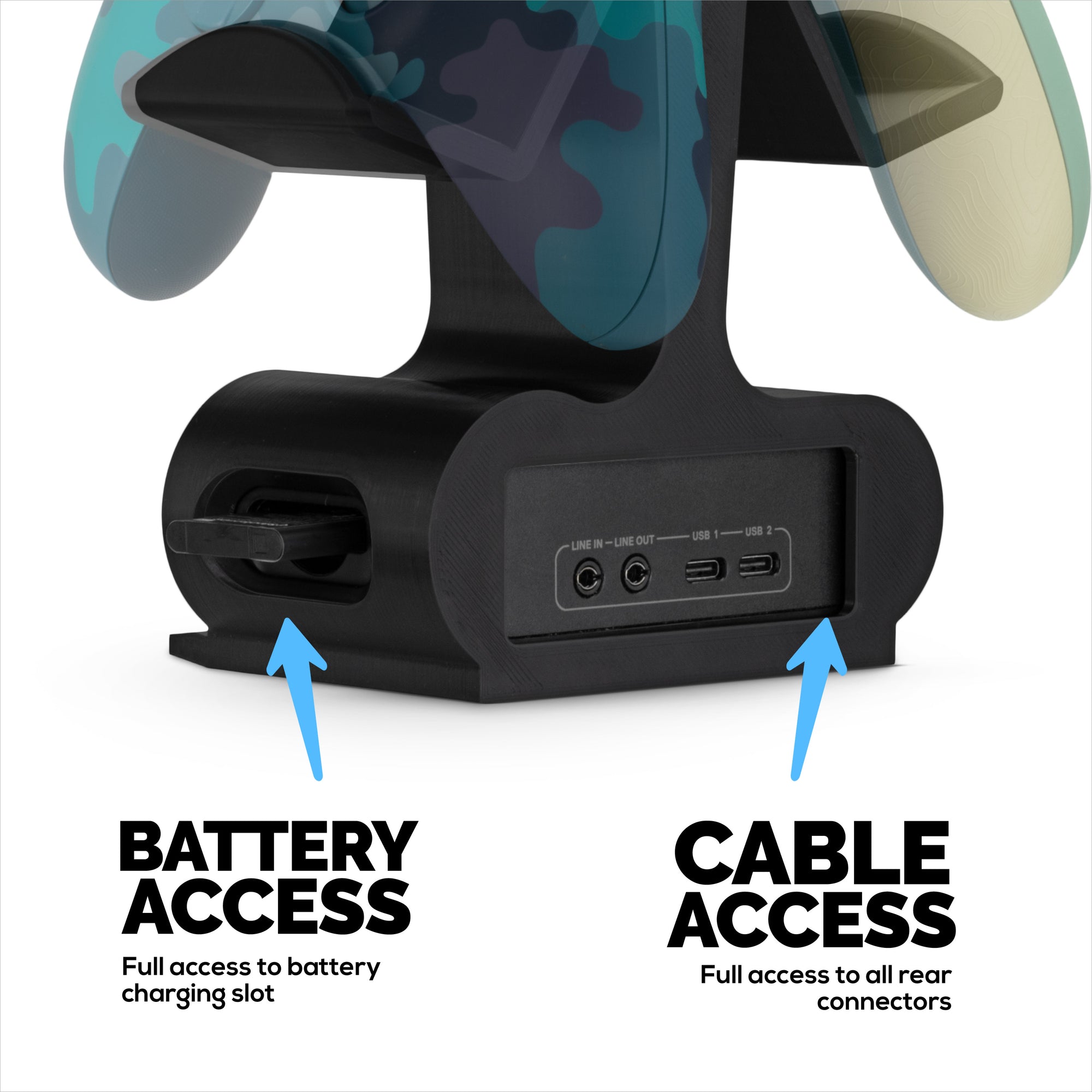 حامل مزدوج لوحدات التحكم وقاعدة لاسلكية - متوافق مع SteelSeries Arctis Nova Pro Wireless وNova Pro Omni وNova Elite - يتسع لوحدتي تحكم وبطارية احتياطية