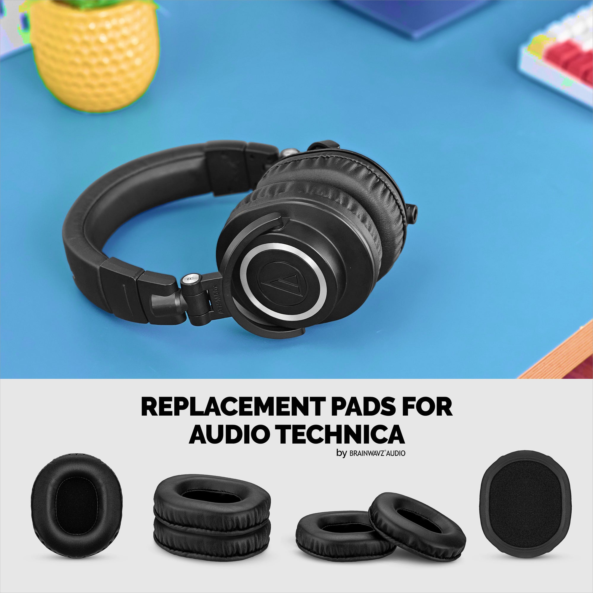 وسادات أذن بديلة من جلد الغنم لسماعات Audio Technica ATH-M50X، M50xBT، M50RD، M40X، M30X، M20X. مصنوعة من جلد طبيعي ناعم وإسفنج ميموري فوم.