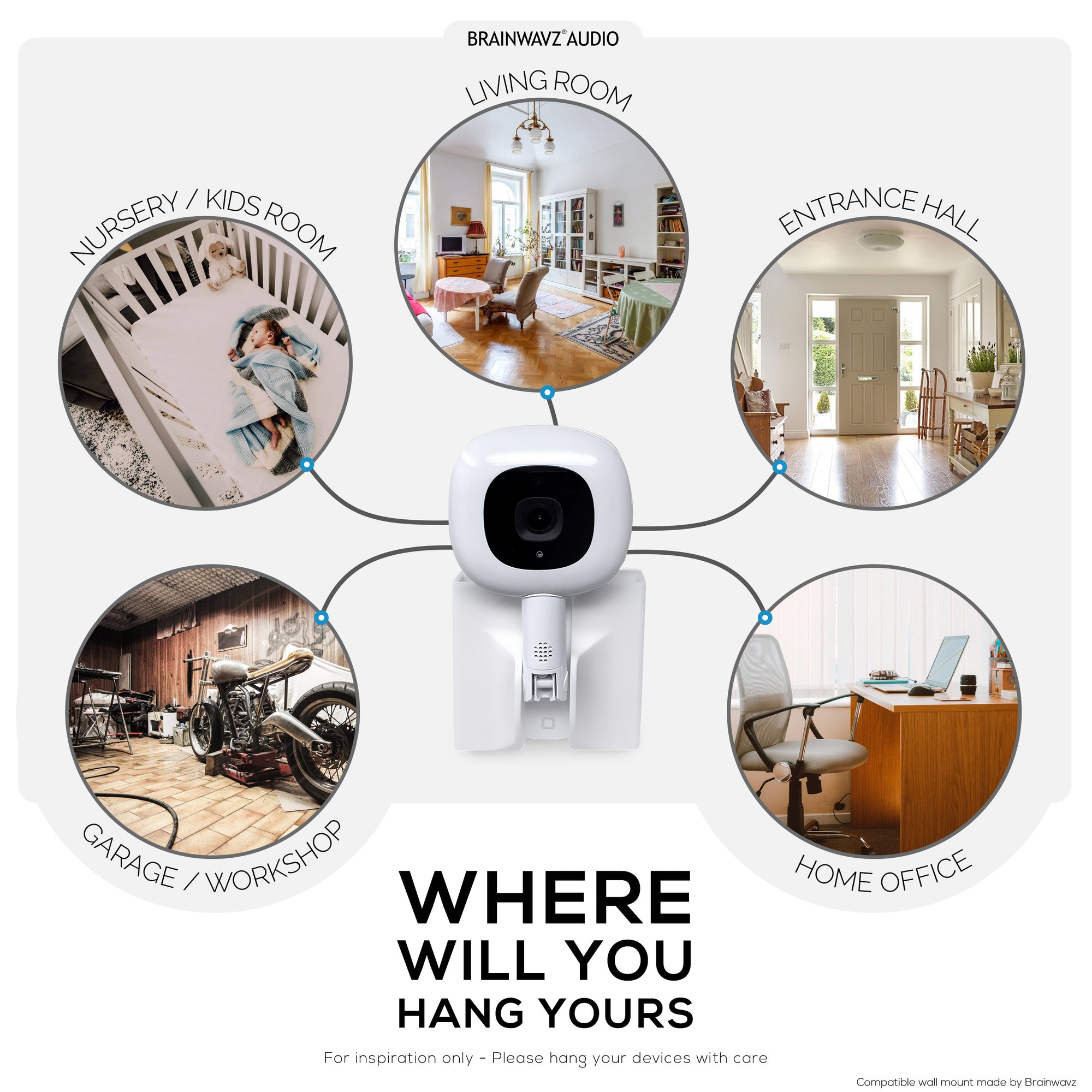 حامل حائط لقاعدة Nanit Pro Flex والكاميرا - حامل سهل التركيب ومخصص مع شريط 3M VHB ومسامير للتثبيت الآمن