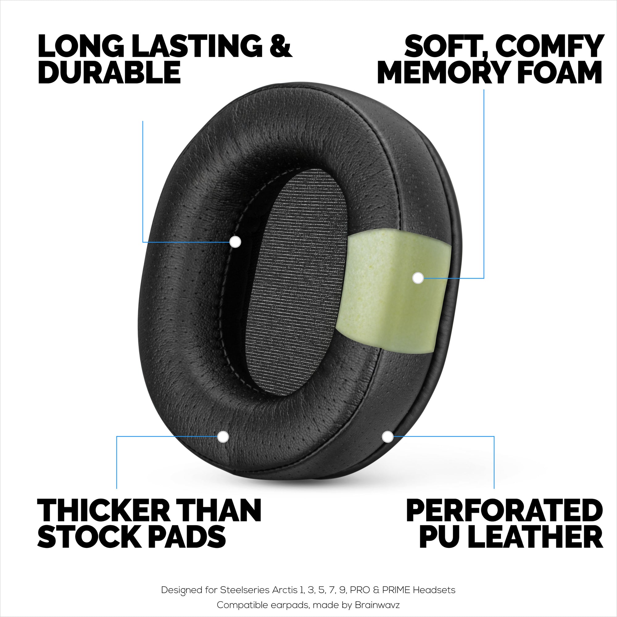 Steelseries Arctis Replacement Perforated Earpads, Upgraded Materials & Memory Foam, Designed For Arctis 1, 3, 5, 7, 9, Pro & Prime (Perf)