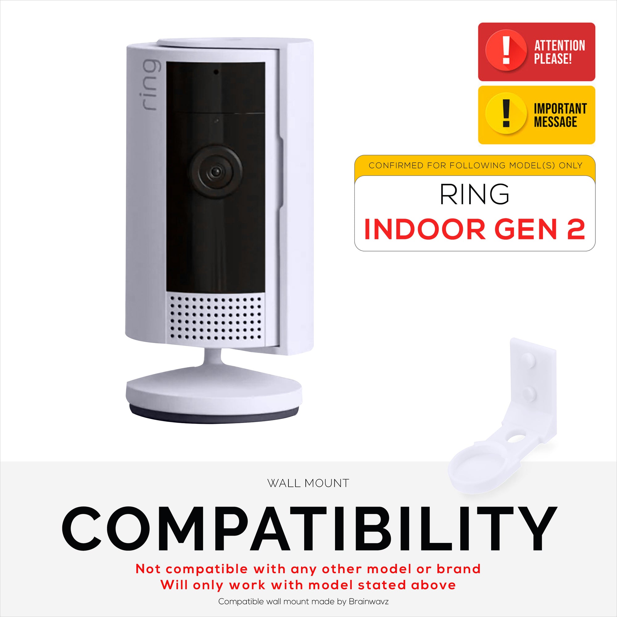 حامل حائط بدون براغي لكاميرا Ring الداخلية (الجيل 2)، سهل التركيب، بدون فوضى، حامل لاصق قوي مع خيار المسمار