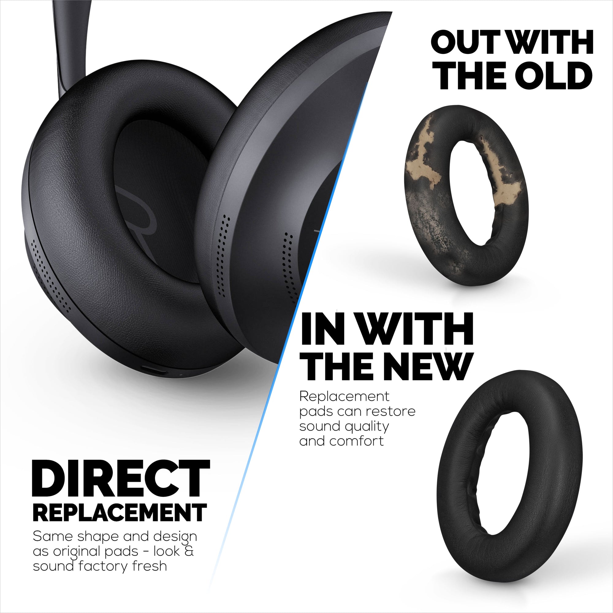 وسائد أذن بديلة لسماعات الرأس اللاسلكية Bose NC700، جلد بولي يوريثان ناعم