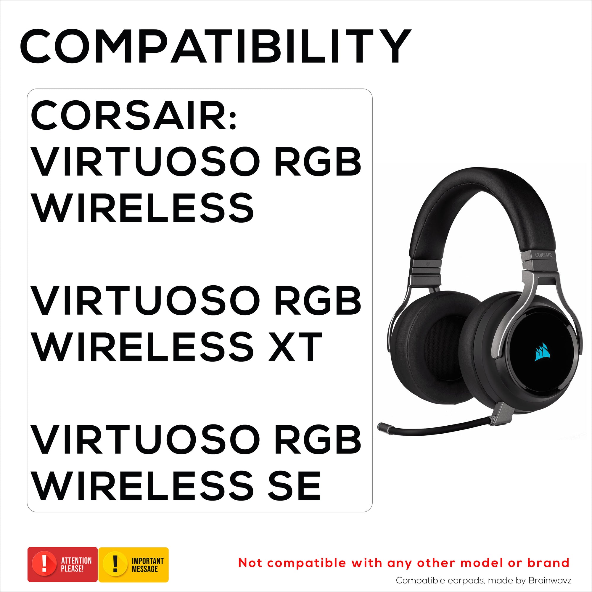 Erstatningsørepuder til Corsair Virtuoso RGB Gaming Headset (trådløst/XT/SE), blødt PU-læder og ekstra komfort