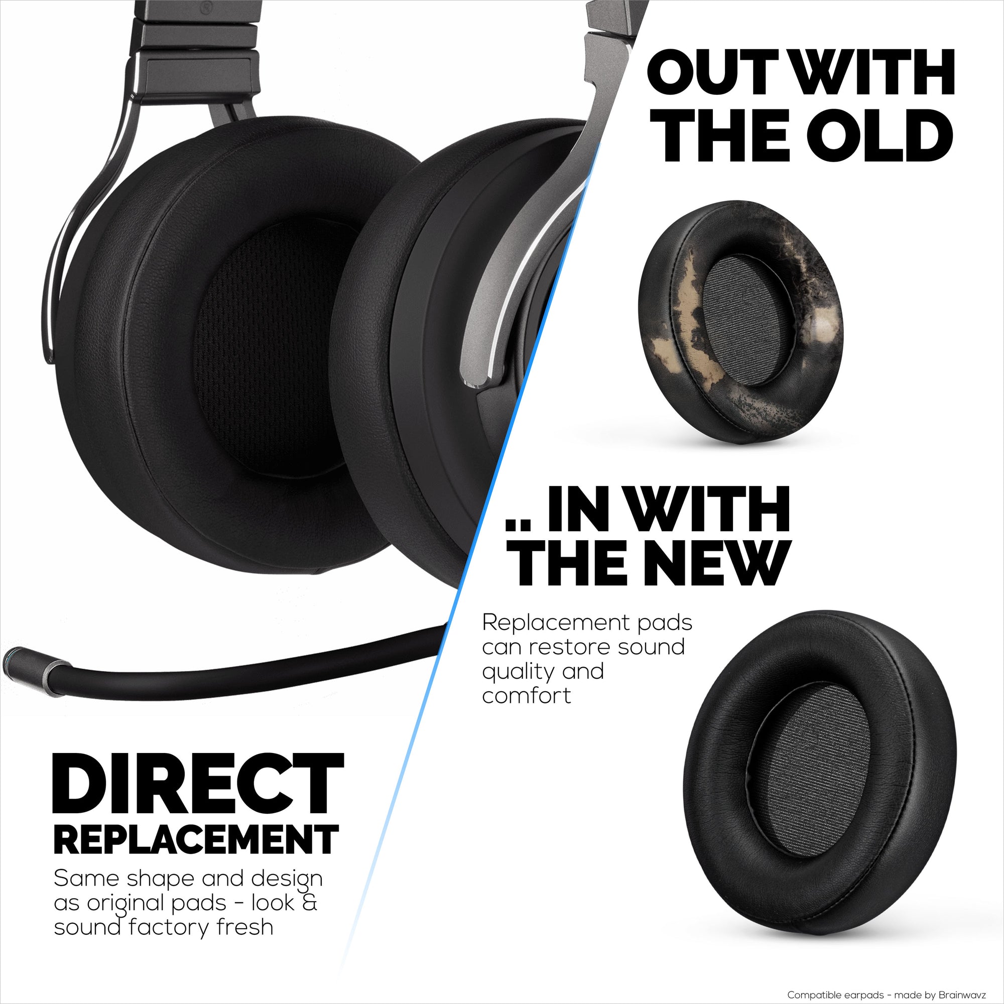 Erstatningsørepuder til Corsair Virtuoso RGB Gaming Headset (trådløst/XT/SE), blødt PU-læder og ekstra komfort