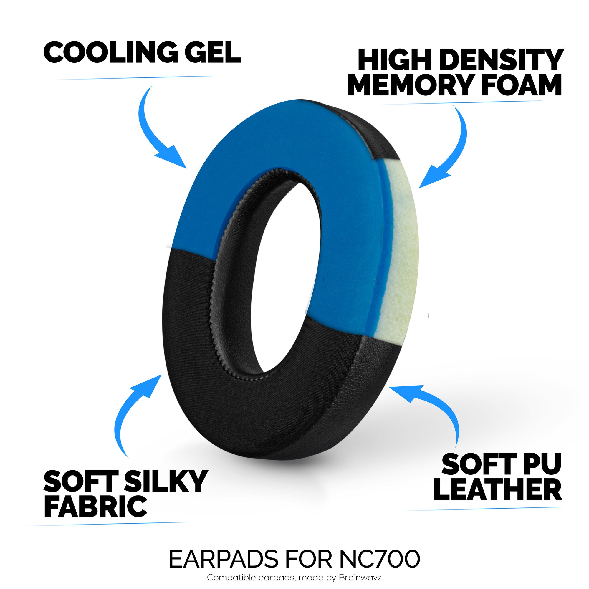 وسائد أذن بديلة Bose NC700 Hybrid مع جل وإسفنج ميموري وأقمشة مسامية وجلد بولي يوريثان ناعم