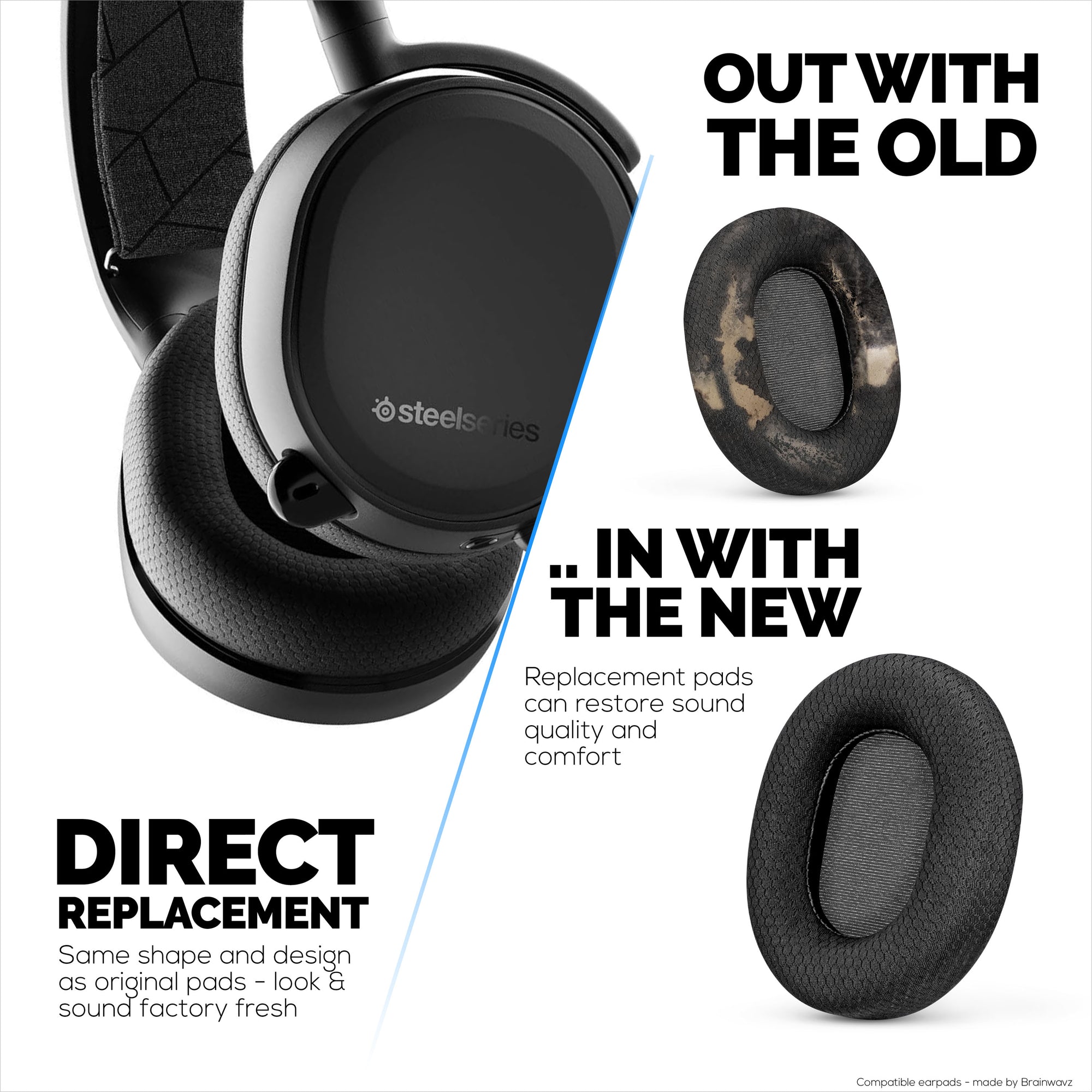 وسائد أذن بديلة لسماعات Steelseries Arctis 1، 3، 5، 7، 9، PRO & PRIME، نسيج ناعم مسامي، راحة إضافية