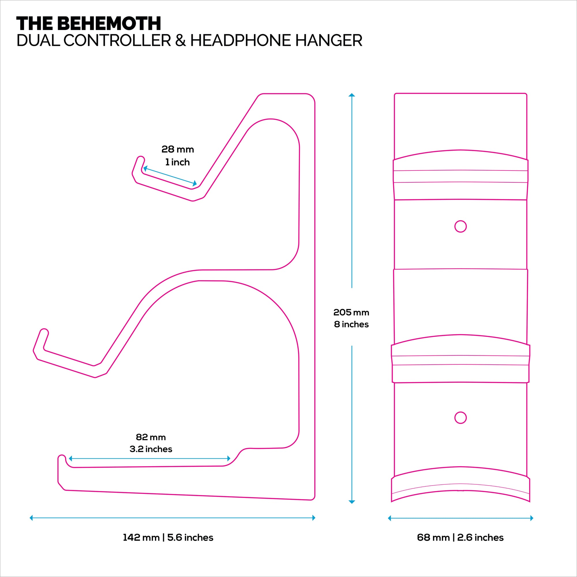 The Behemoth - Dual Game Controller & Hovedtelefonstativ Vægmonteringsholder - Designet til alle gamepads og headsets