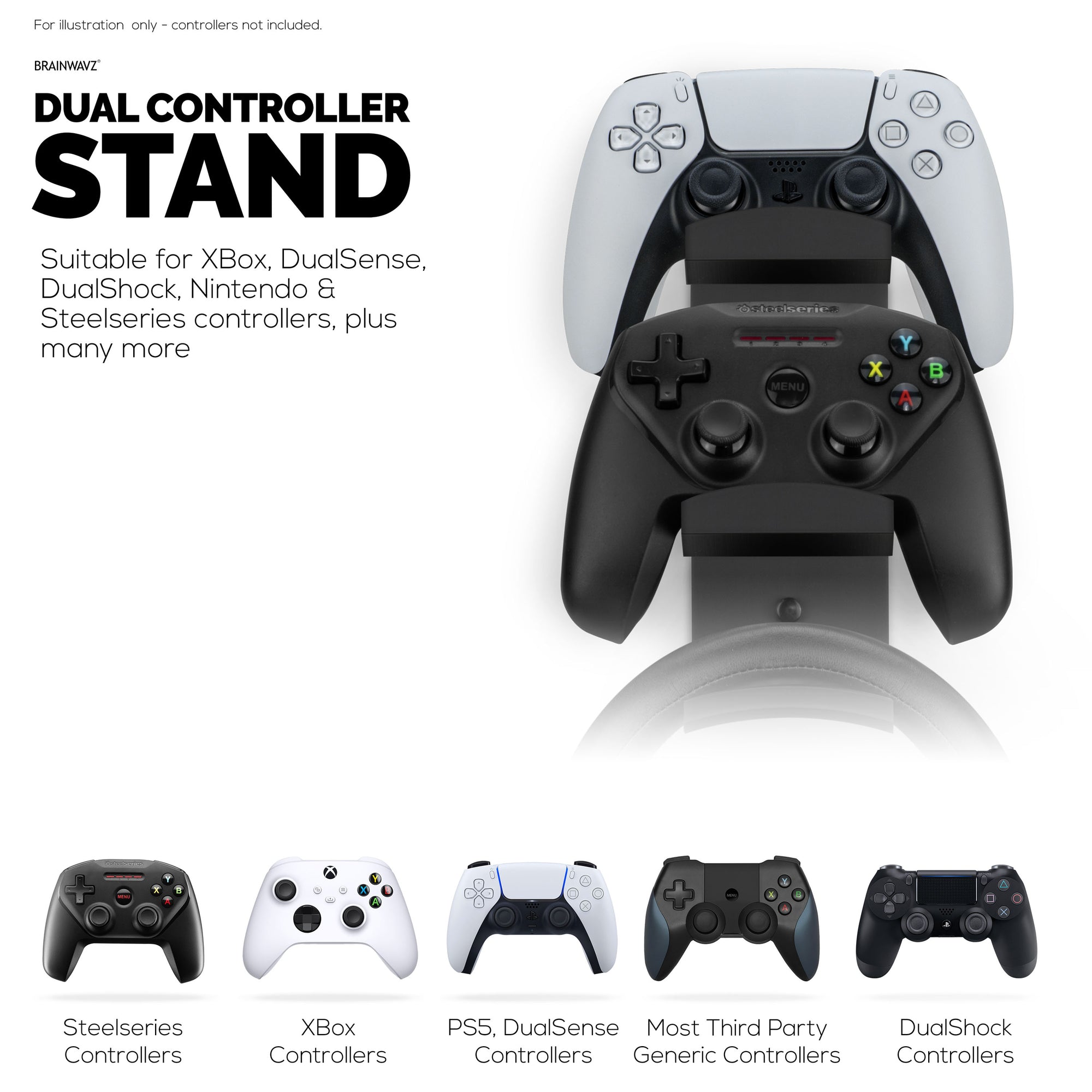 The Behemoth - Dual Game Controller & Hovedtelefonstativ Vægmonteringsholder - Designet til alle gamepads og headsets