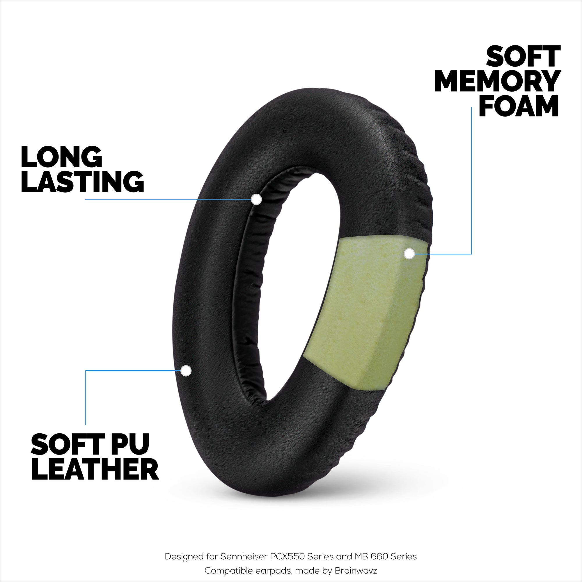 وسائد أذن بديلة لسماعات Sennheiser PXC480، PXC550، PXC 550-II، MB660 UC، MB 660 MC، وسائد جلدية ناعمة من البولي يوريثان، تركيب سهل وسريع