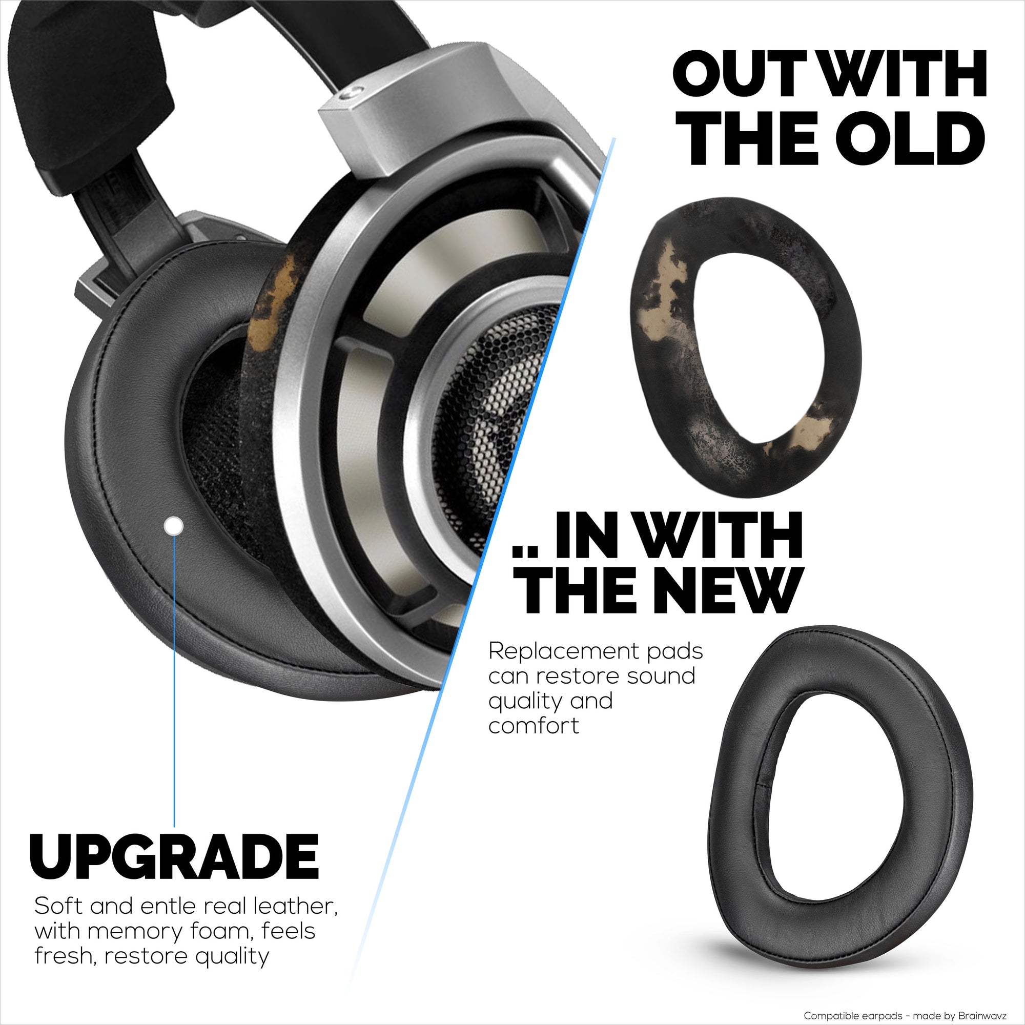 وسائد أذن من جلد الغنم لسماعات SENNHEISER HD800 وHD800S، جودة عالية، جلد حقيقي ناعم وإسفنج الذاكرة