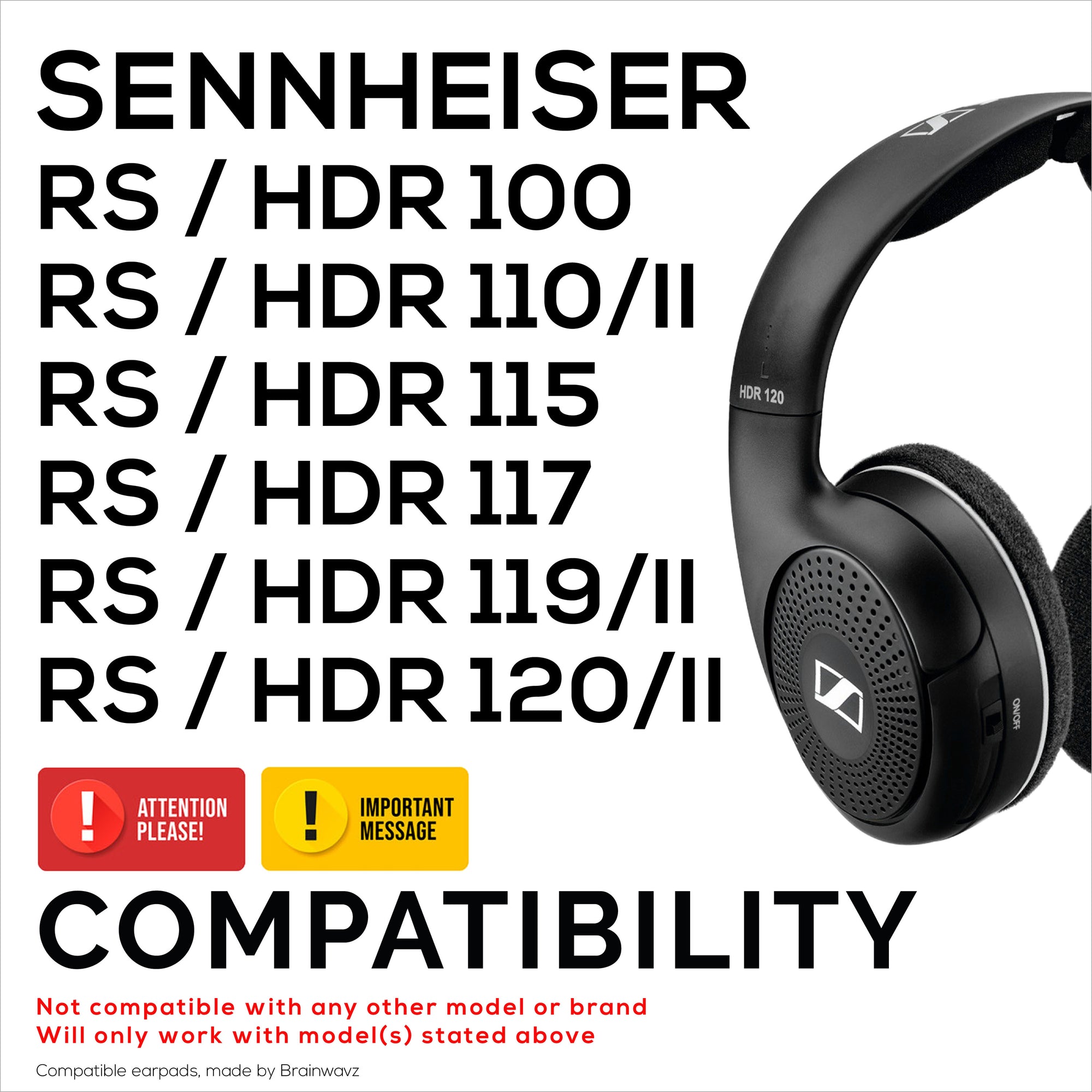 وسائد أذن بديلة لسماعات SENNHEISER RS120، RS110، RS115، RS117، RS119 - جلد PU ناعم ووسادة أذن إسفنجية - HDR 120، HDR100، HDR110، HDR117، HDR119