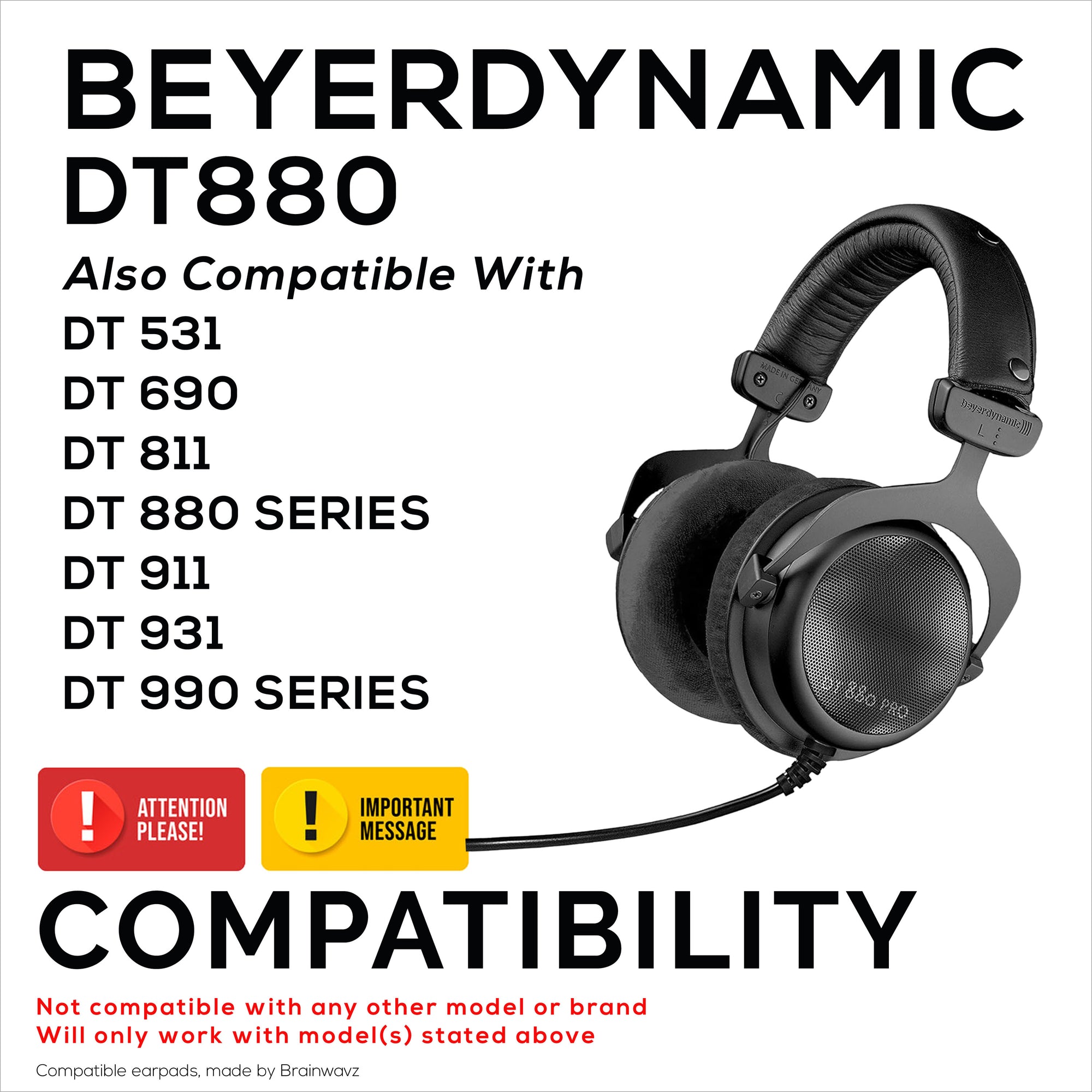 Velour ørepuder til BEYERDYNAMIC DT880, DT531, DT690, DT811, DT880 Series, DT911, DT931 & DT990 Series