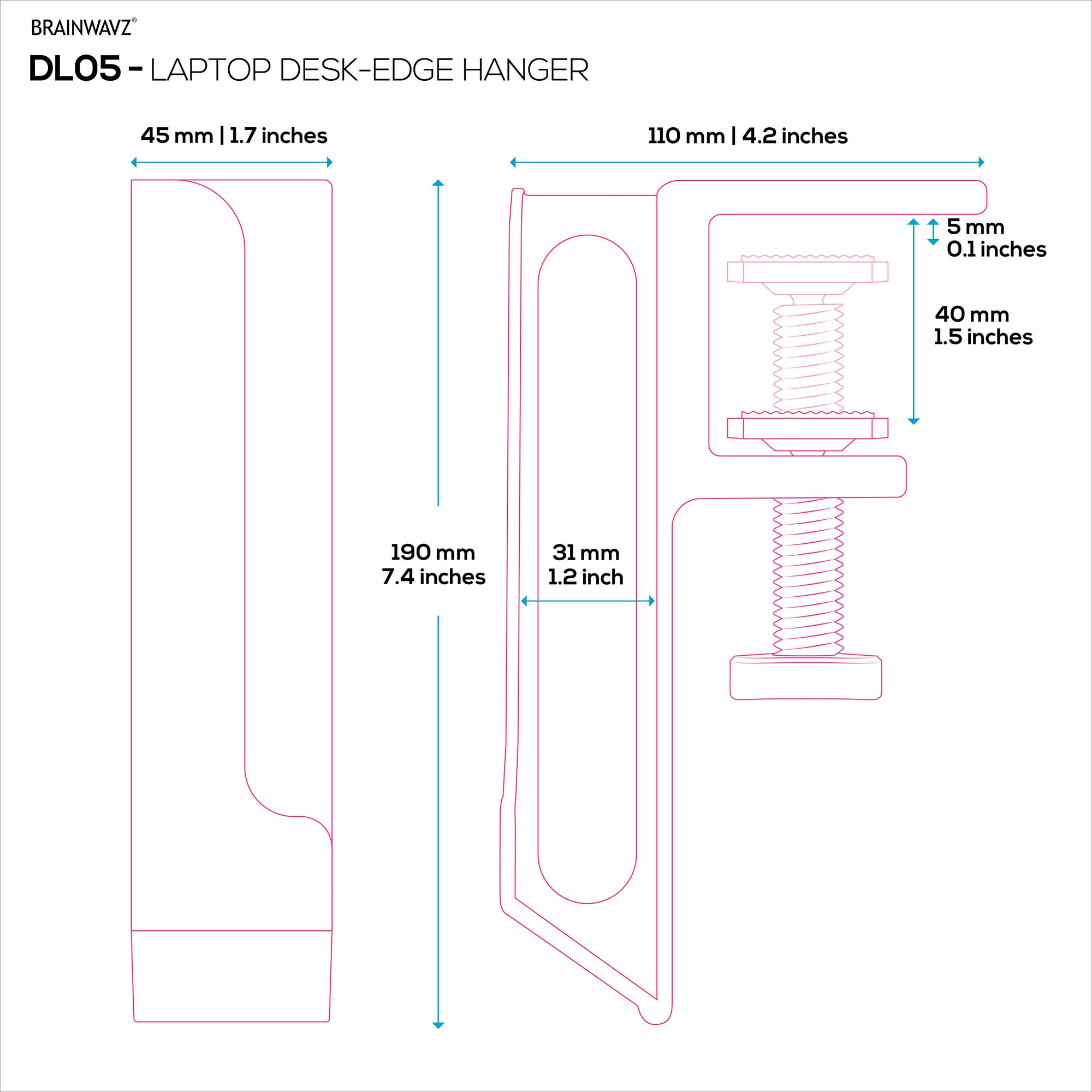 حامل كمبيوتر محمول لجانب المكتب، 1.2 بوصة / 31 مم، عرض قابل للتعديل، مثالي لأجهزة Macbook والسطح ولوحات المفاتيح والمحولات والأجهزة اللوحية والمزيد
