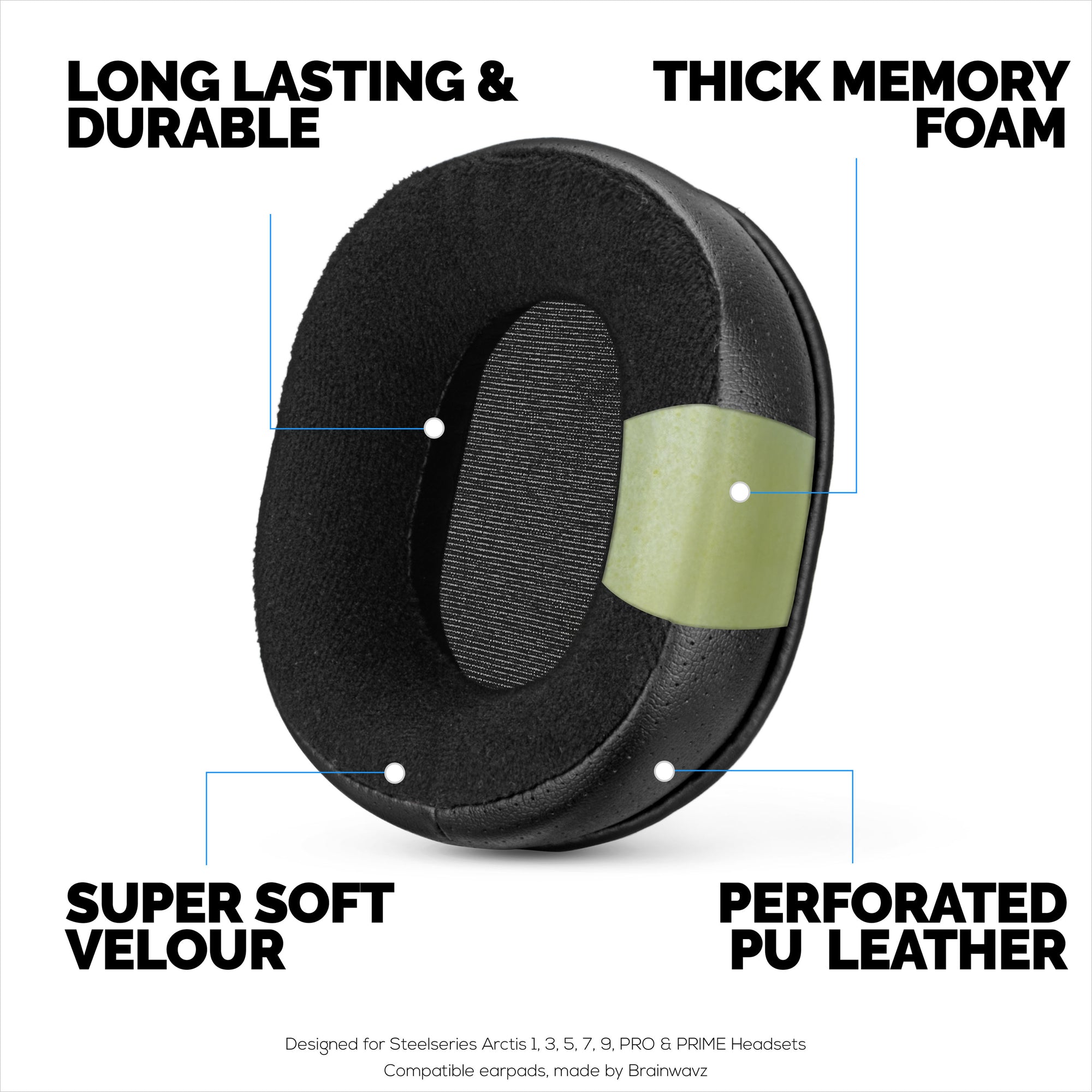 وسائد أذن هجينة لسماعات Steelseries Arctis 1، 3، 5، 7، 9، PRO & PRIME - رغوة الذاكرة السميكة، أكثر راحة وتدوم طويلاً