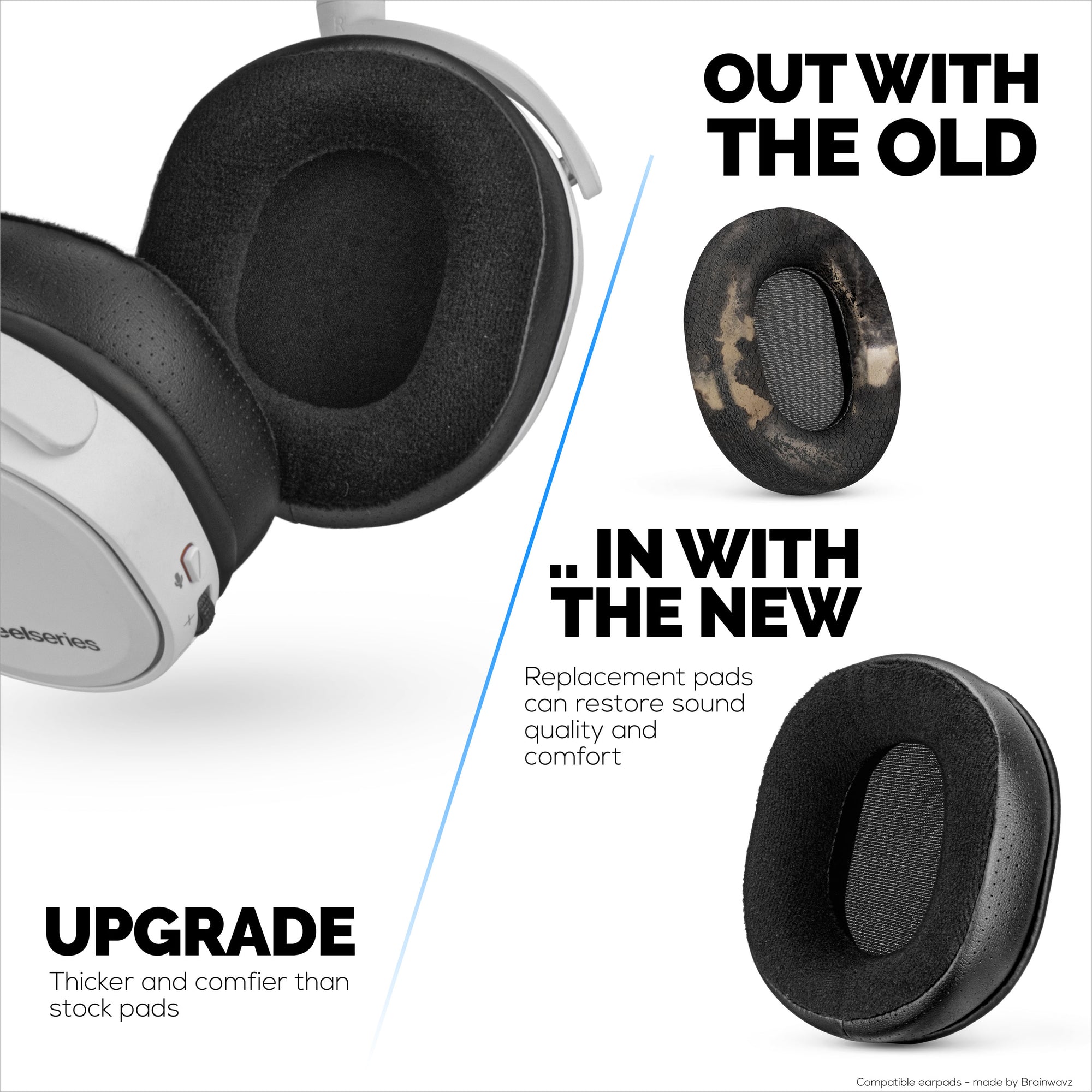 وسائد أذن هجينة لسماعات Steelseries Arctis 1، 3، 5، 7، 9، PRO & PRIME - رغوة الذاكرة السميكة، أكثر راحة وتدوم طويلاً