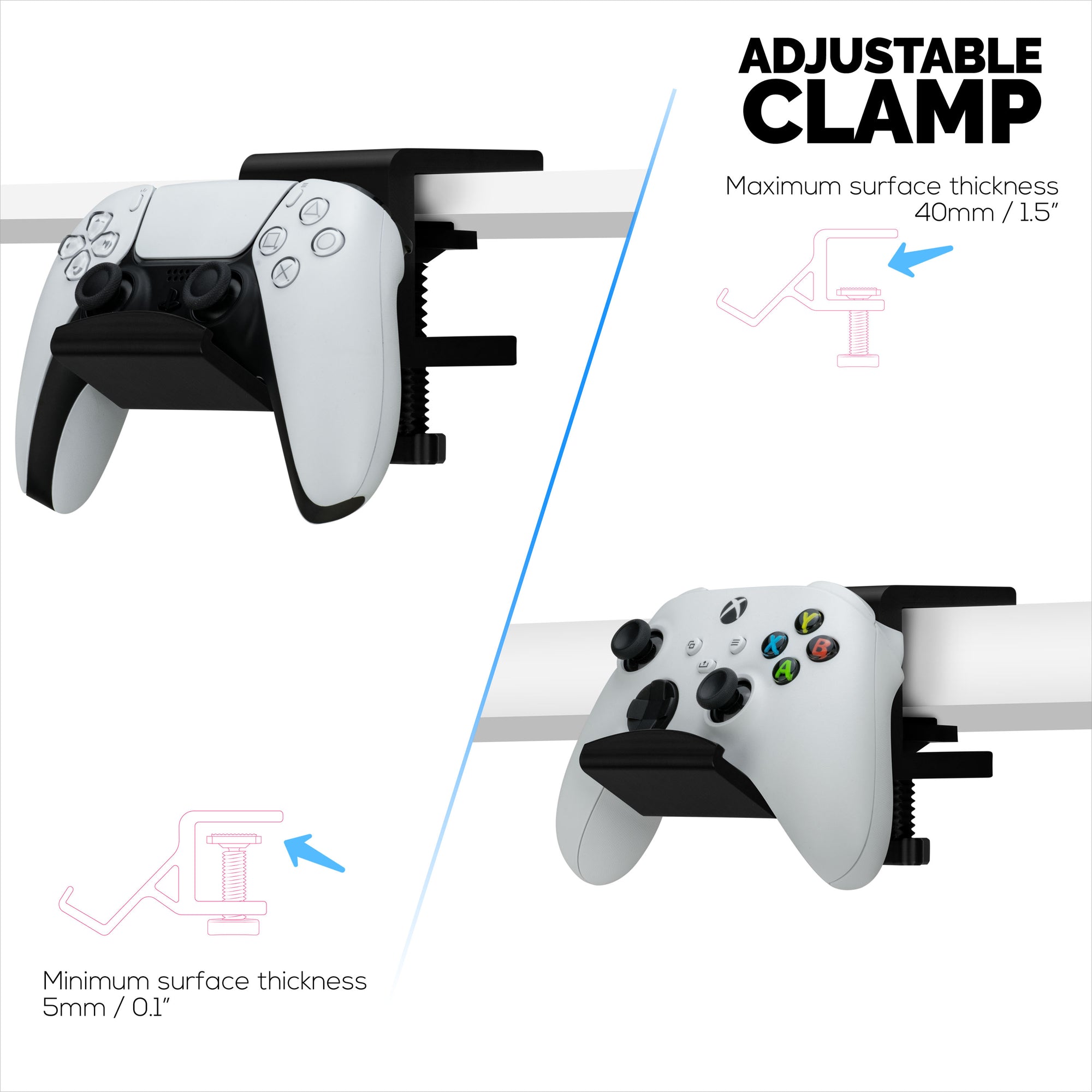 Desk Game Controller Holder Stand med justerbar klemme - Universal Design til XBOX, PS5, PS4, PC, Steelseries, Steam