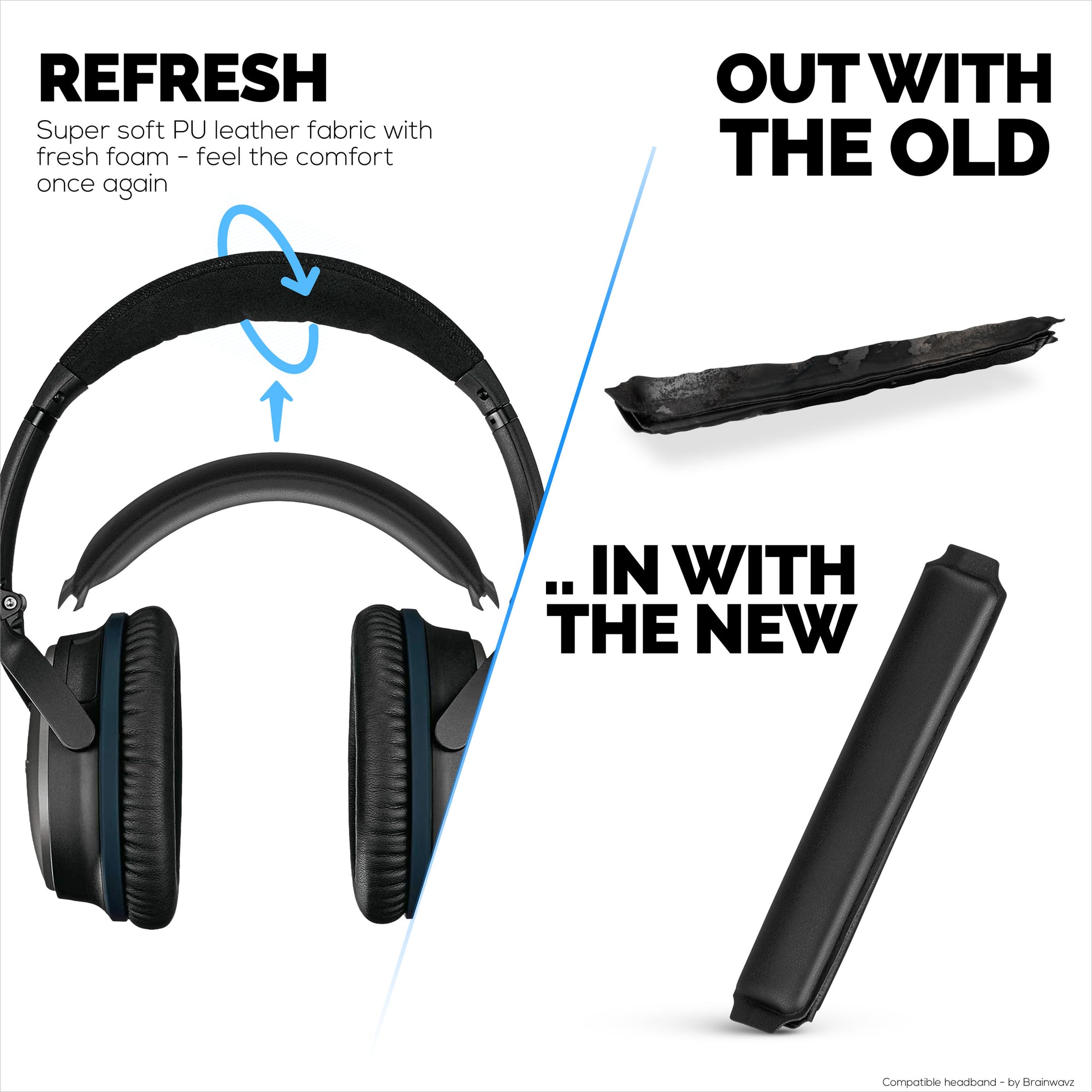 عصابة رأس بديلة لسماعات Bose QuietComfort QC25، QC35، QC35II وQC35II - جلد PU ناعم وإسفنج