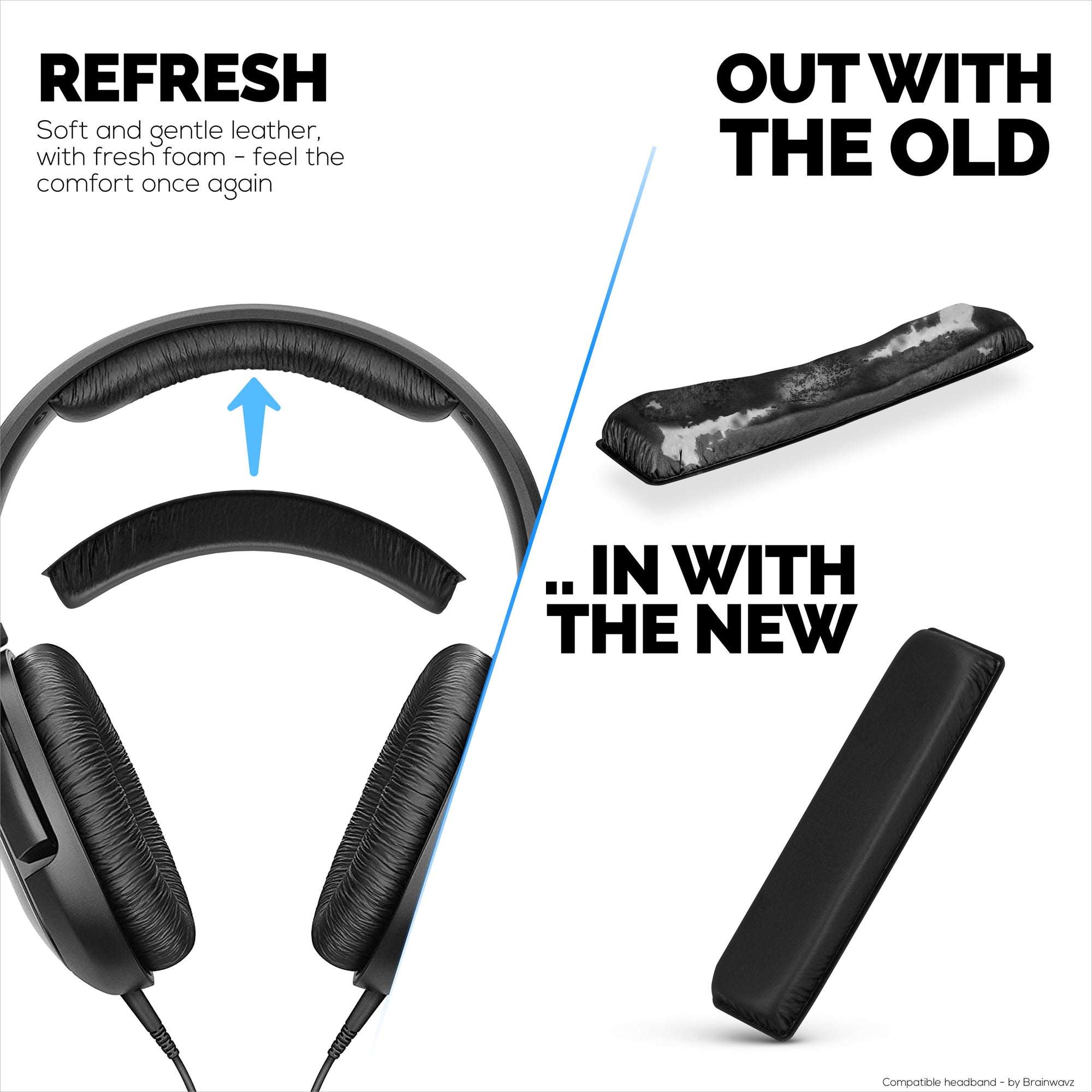 عصابة رأس بديلة لسماعات SENNHEISER HD201، HD180، HD201S وHD206 - وسادة وسادة من الجلد والفوم