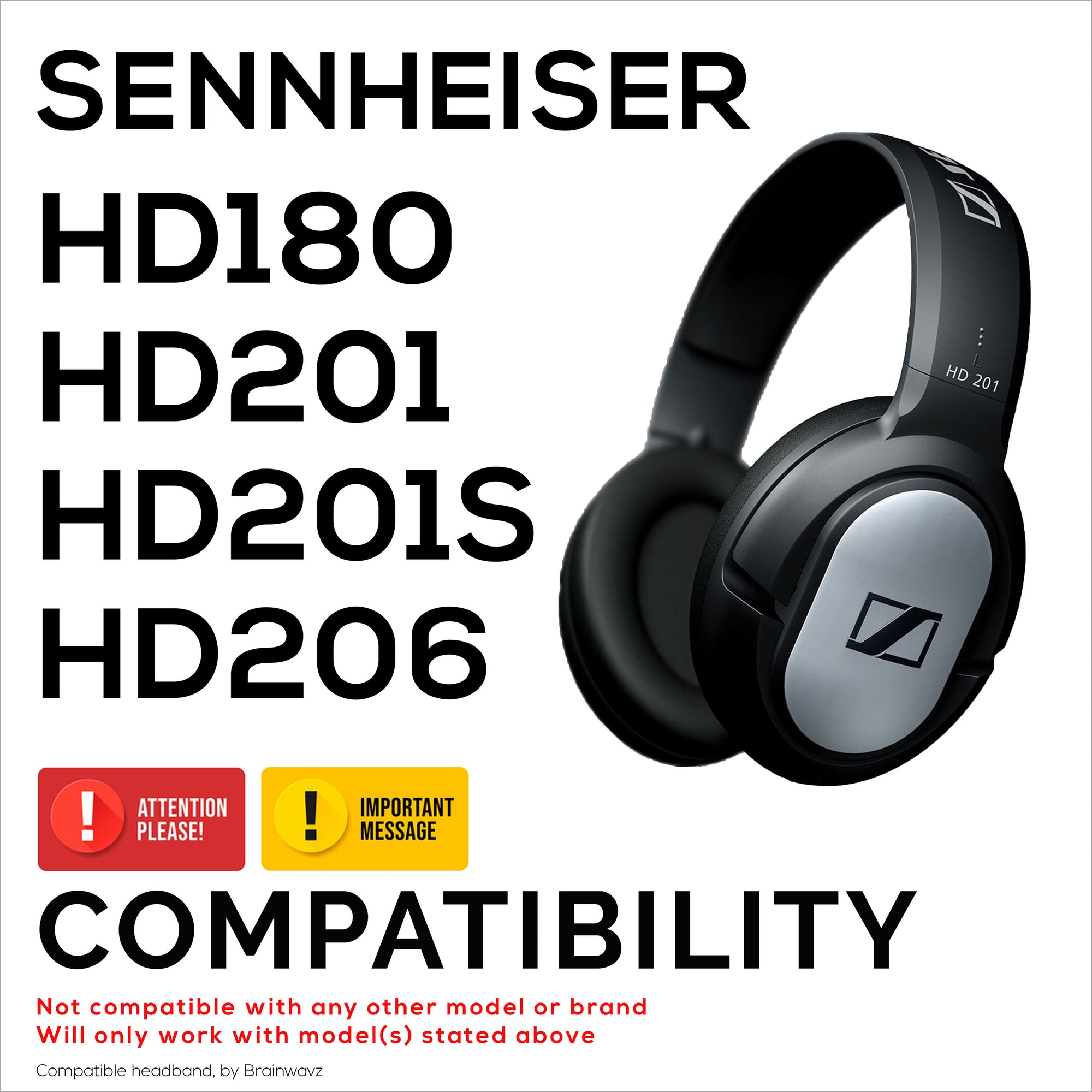 عصابة رأس بديلة لسماعات SENNHEISER HD201، HD180، HD201S وHD206 - وسادة وسادة من الجلد والفوم