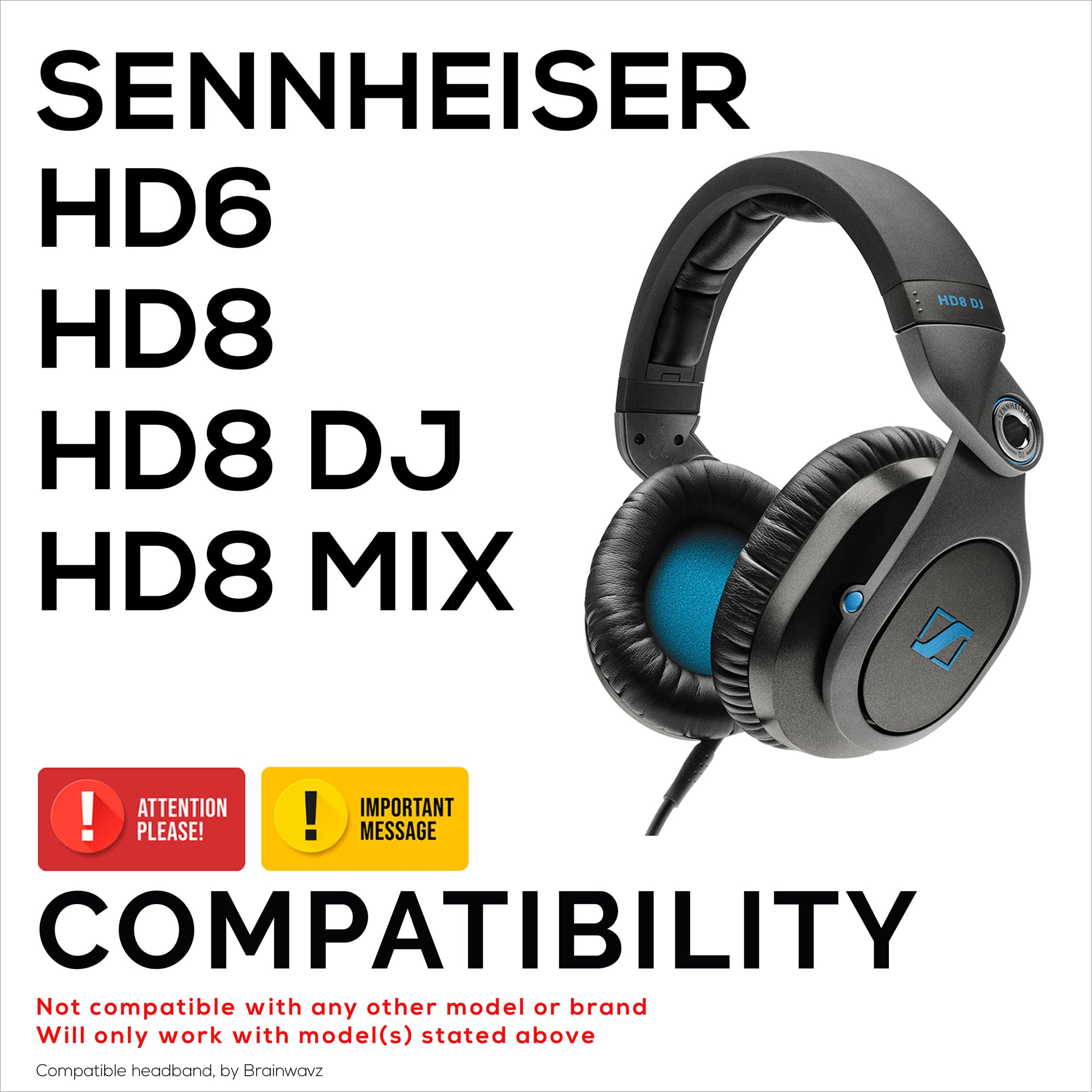 عصابة رأس بديلة لسماعات SENNHEISER HD8، HD8 DJ، HD8 MIX & HD6 - وسادة وسادة من جلد البولي يوريثان الناعم ووسادة إسفنجية الذاكرة