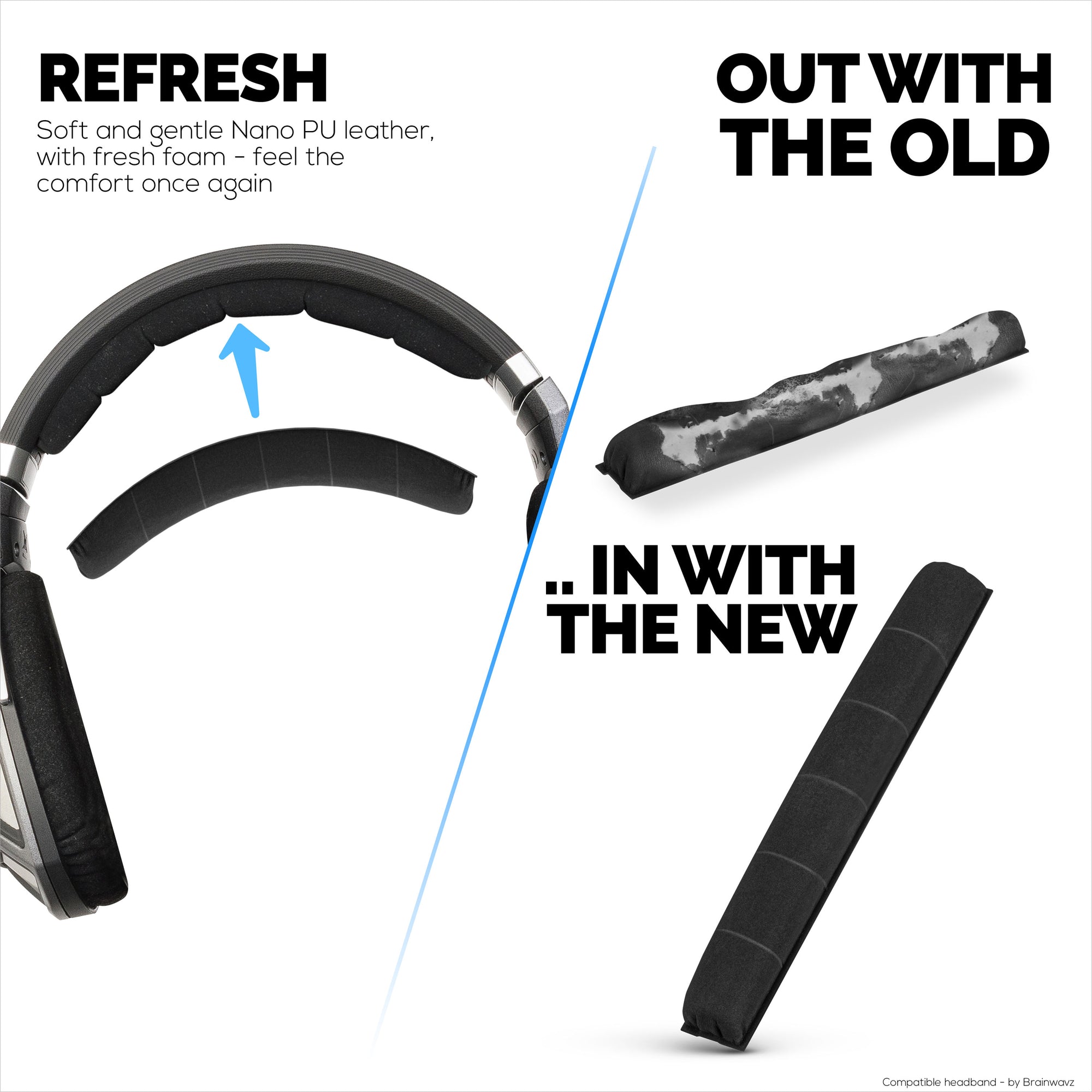 عصابة رأس بديلة لسماعات SENNHEISER HD700 - وسادة وسادة من جلد البولي يوريثان الناعم وإسفنج الذاكرة