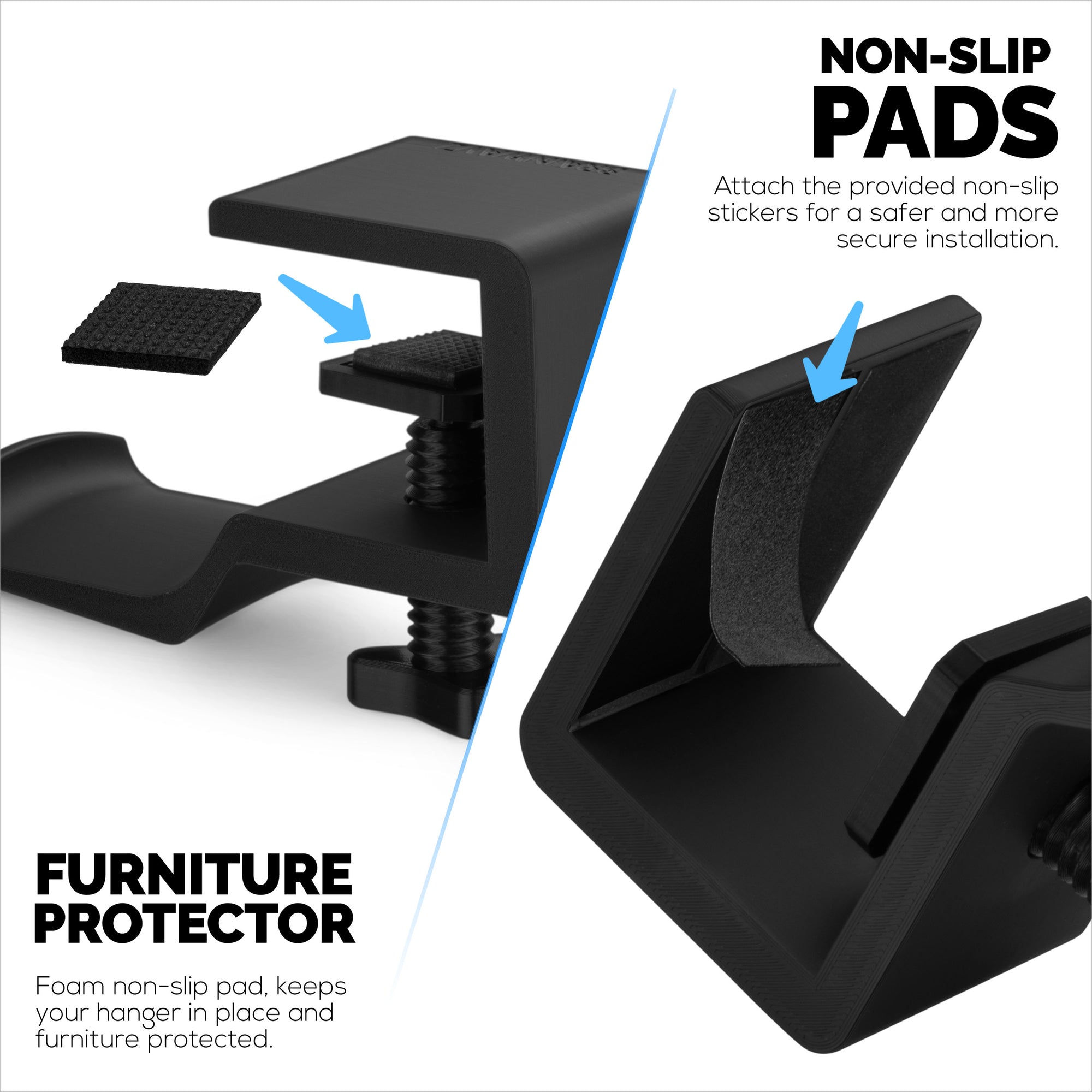 Brainwavz Paw - حامل حامل لسماعات الرأس تحت المكتب، برغي في مكانه، سهل التركيب مع مشبك تثبيت قابل للتعديل، مناسب لجميع سماعات الرأس