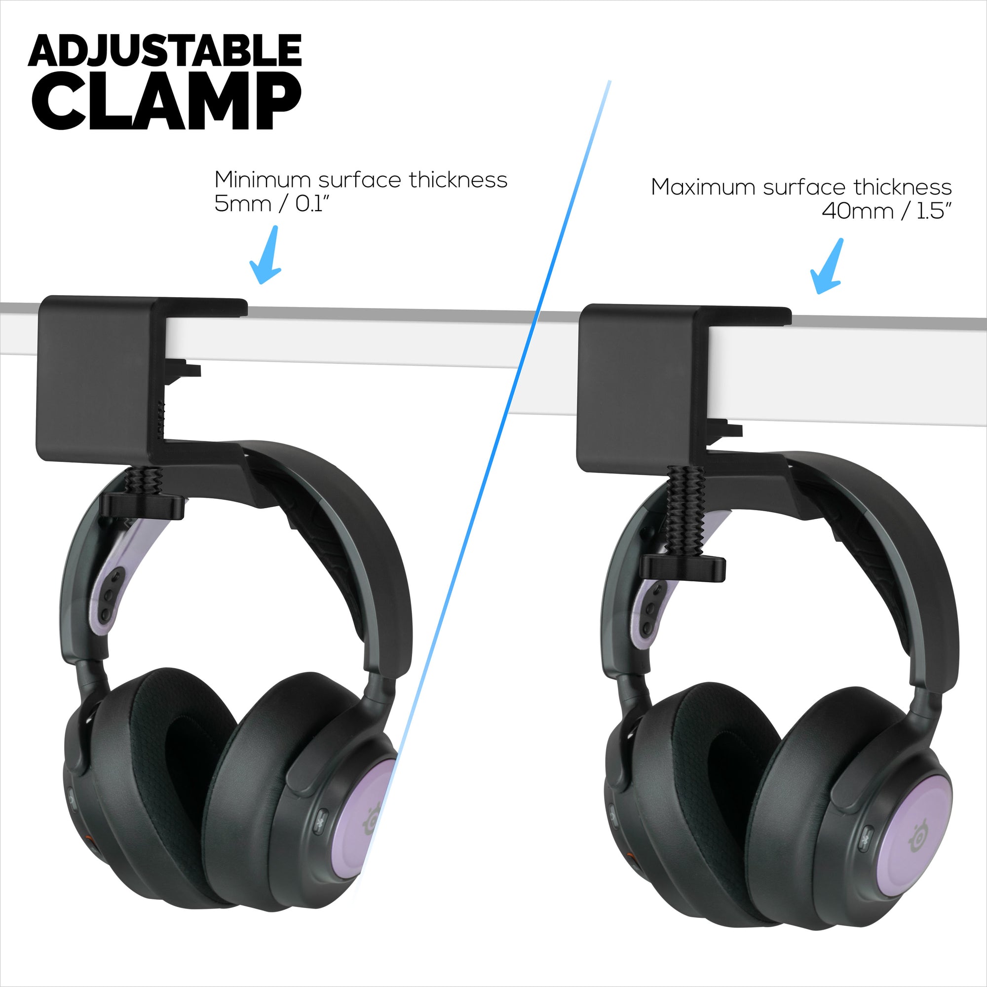 Brainwavz Paw - حامل حامل لسماعات الرأس تحت المكتب، برغي في مكانه، سهل التركيب مع مشبك تثبيت قابل للتعديل، مناسب لجميع سماعات الرأس