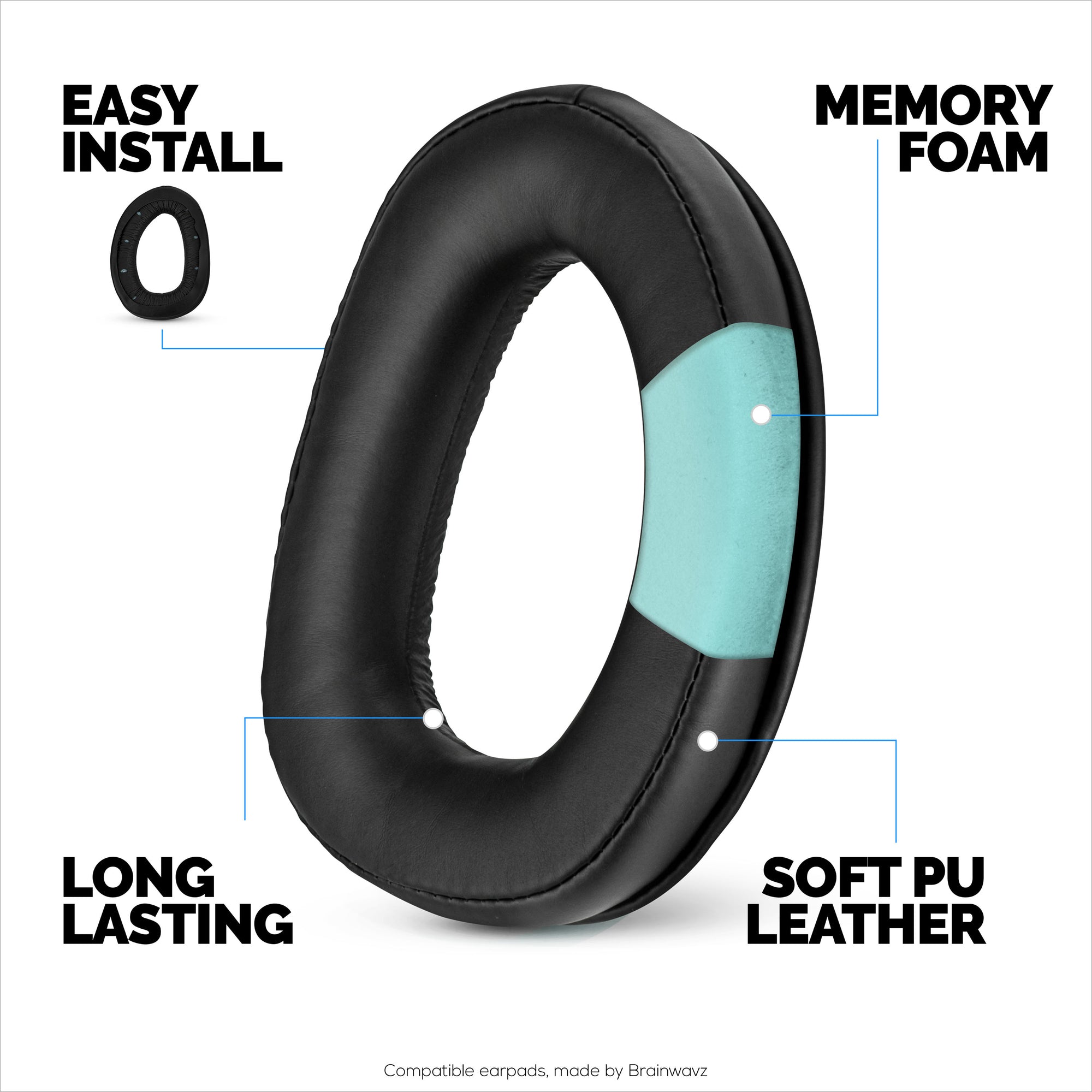 وسائد أذن بديلة لسماعات الرأس SENNHEISER GSP300 وGSP350 وGSP301 وGSP302 وGSP303 وGSP370 - جلد صناعي ناعم ورغوة ذاكرة
