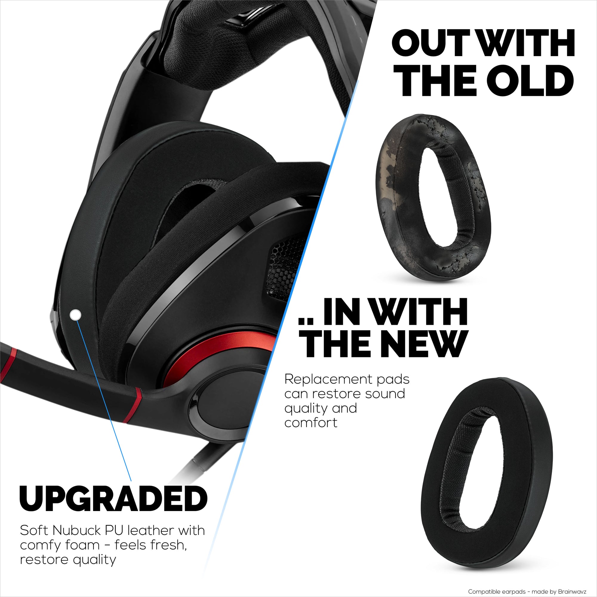 Náhradní náušníky pro sluchátka Sennheiser GSP500, GSP550, GSP600 a GSP670 – PU kůže a paměťová pěna