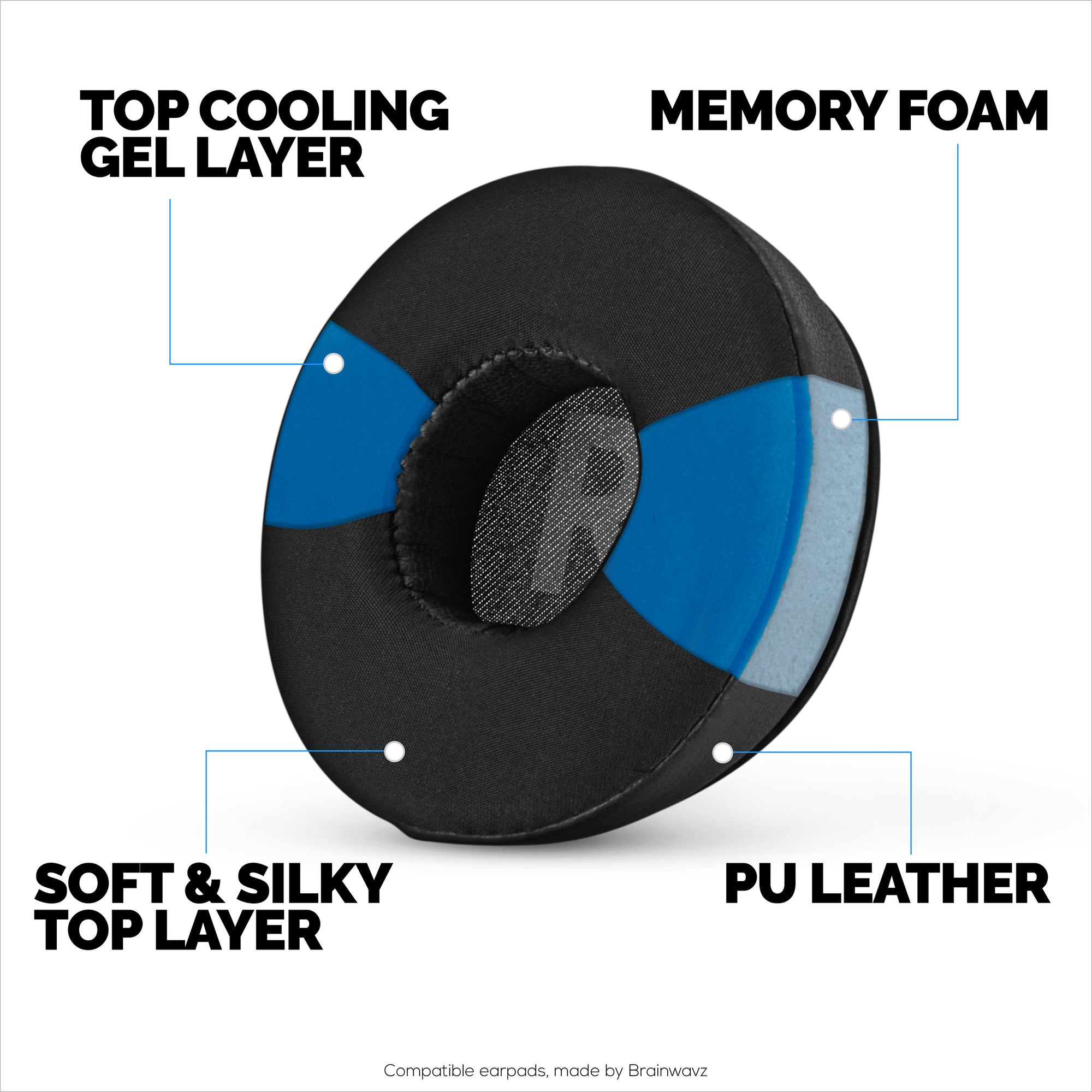 وسادات أذن هجينة لسماعات JBL JR300BT وTUNE 500 و510BT و600BTNC، جل بارد، نسيج فائق النعومة، جلد بولي يوريثين ورغوة ذاكرة سميكة