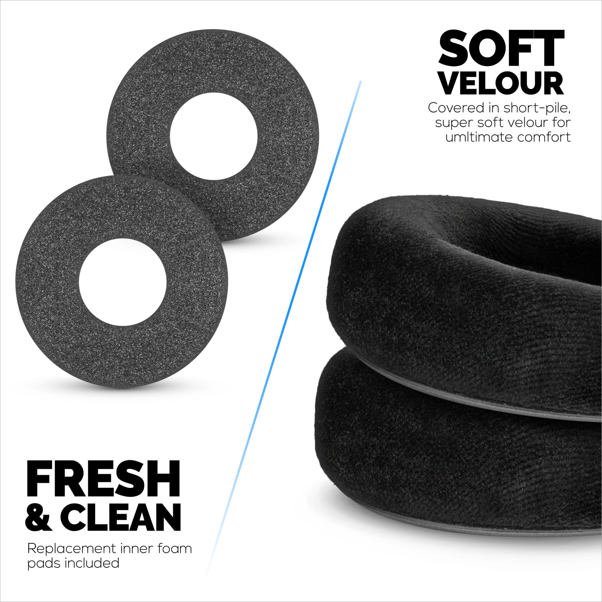 Erstatningsørepuder til AKG K701, K702, Q701, K601, K612, K712 hovedtelefoner - blød velour og skum