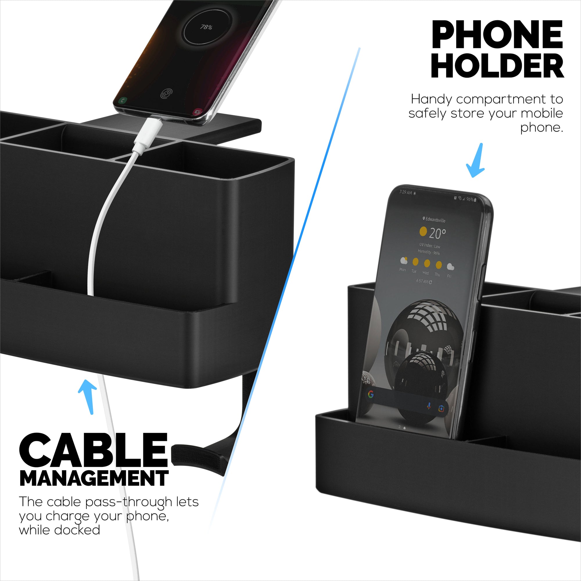 حامل حامل لسماعات الرأس والهواتف والأدوات المكتبية وجهاز التحكم عن بعد للطاولات والمكاتب، سهل التركيب، مشبك قابل للتعديل، مناسب لأحجام مختلفة من أجهزة التحكم عن بعد والأقلام وأقلام الرصاص وسماعات الرأس والهواتف والمزيد