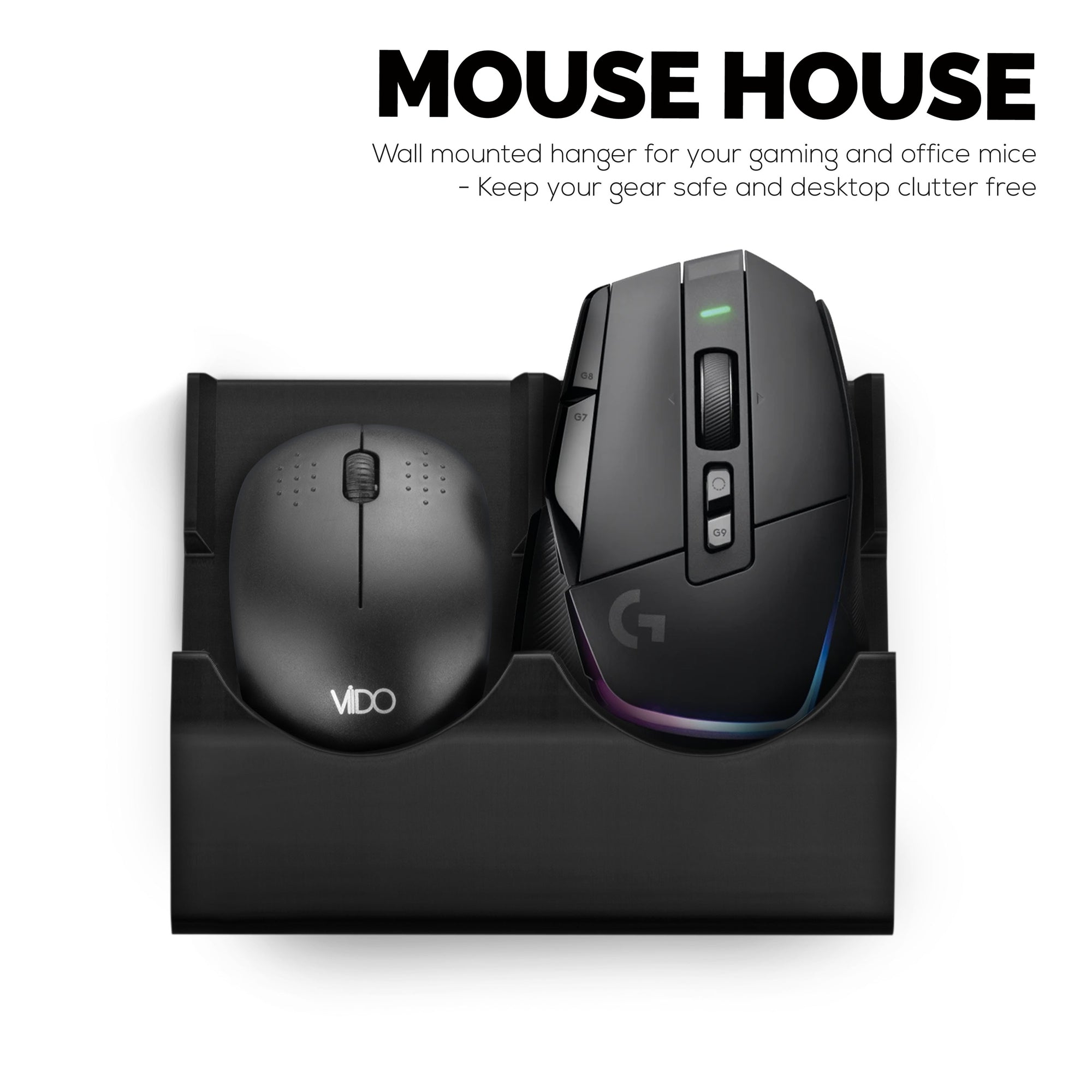 حامل عرض مزدوج للفأرة يتم تثبيته على الحائط - يتسع لفئران الألعاب وأغلب أحجام الفئران، مع خيارات التثبيت بالبراغي أو اللصق