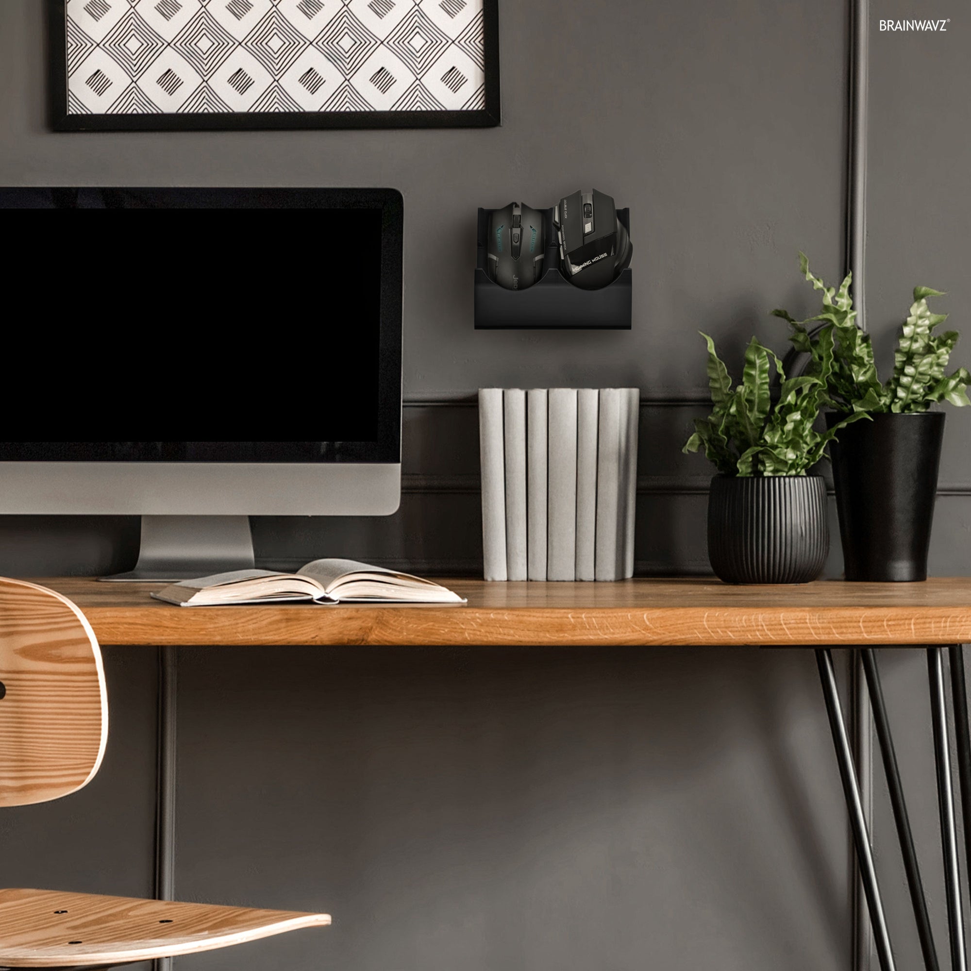 حامل عرض مزدوج للفأرة يتم تثبيته على الحائط - يتسع لفئران الألعاب وأغلب أحجام الفئران، مع خيارات التثبيت بالبراغي أو اللصق