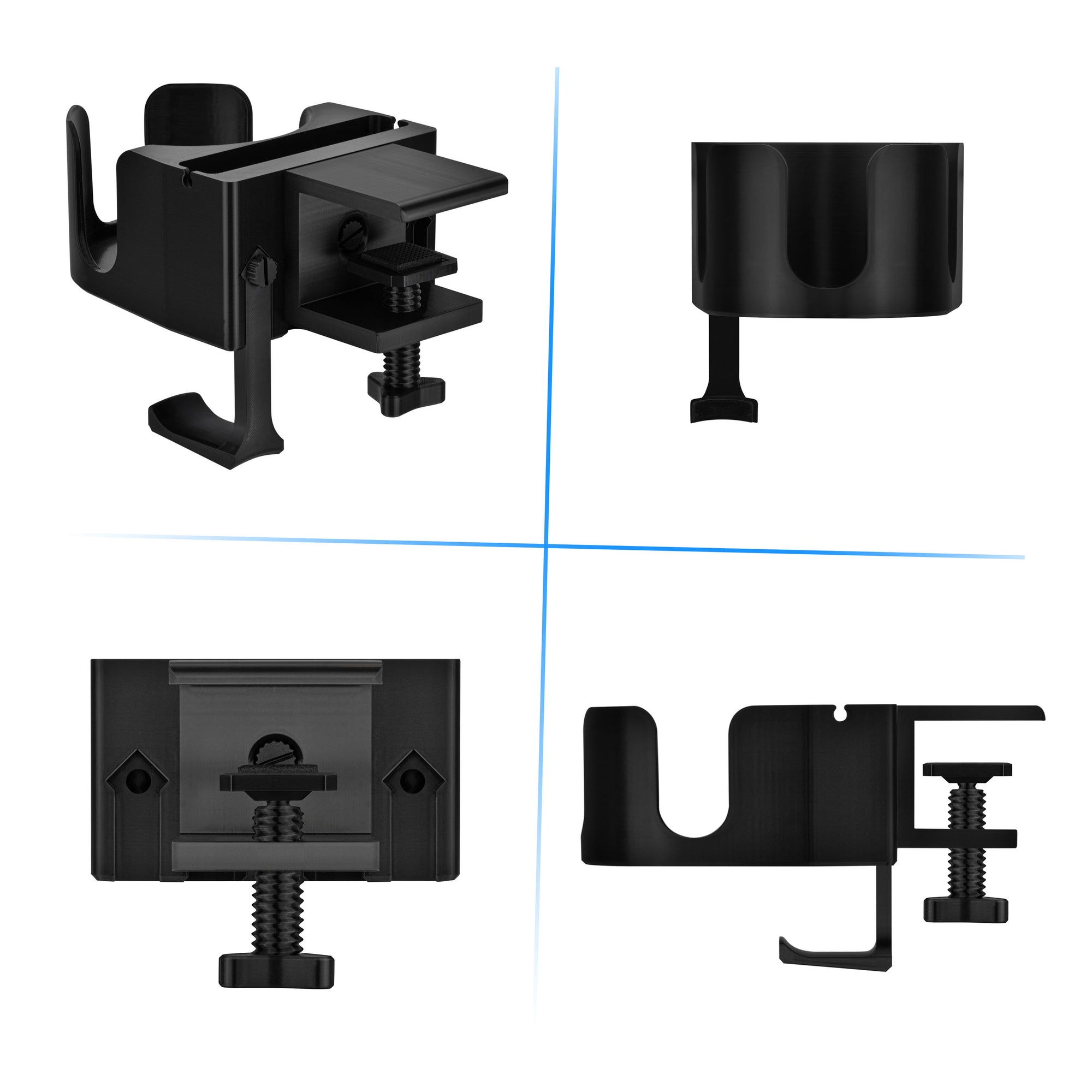 حامل أكواب للمكتب مع حامل سماعة رأس وحامل هاتف وقلم وأدوات مكتبية - مشبك قابل للتعديل، يتم تثبيته على المكاتب والطاولات، يحمل أكوابًا وكؤوسًا يصل قطرها إلى 10 سم