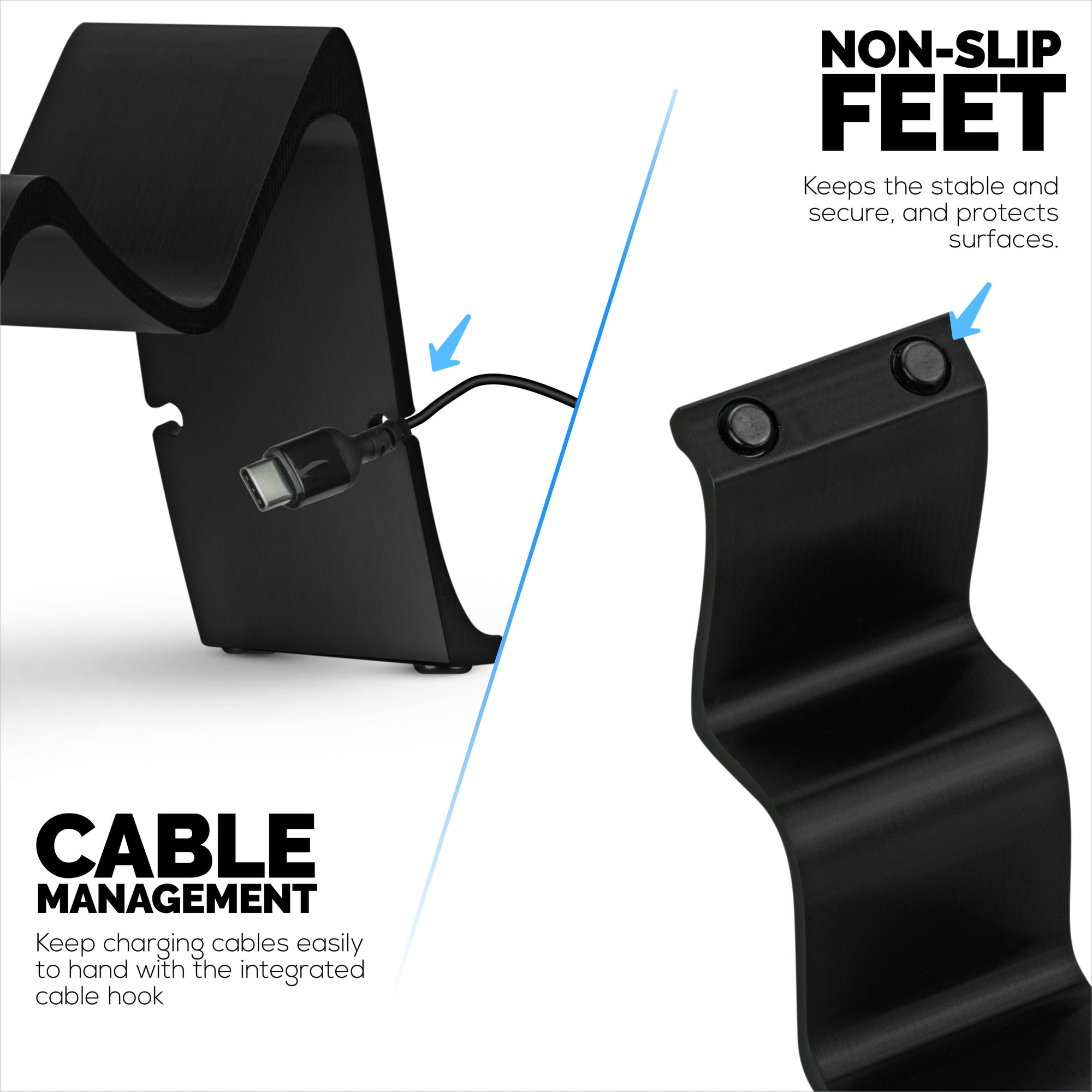 حامل وحدة تحكم الألعاب المزدوجة لسطح المكتب - تصميم موجة أنيق وبسيط، مناسب لأجهزة PS5 وXbox وSwitch والكمبيوتر الشخصي ولوحات الألعاب القديمة