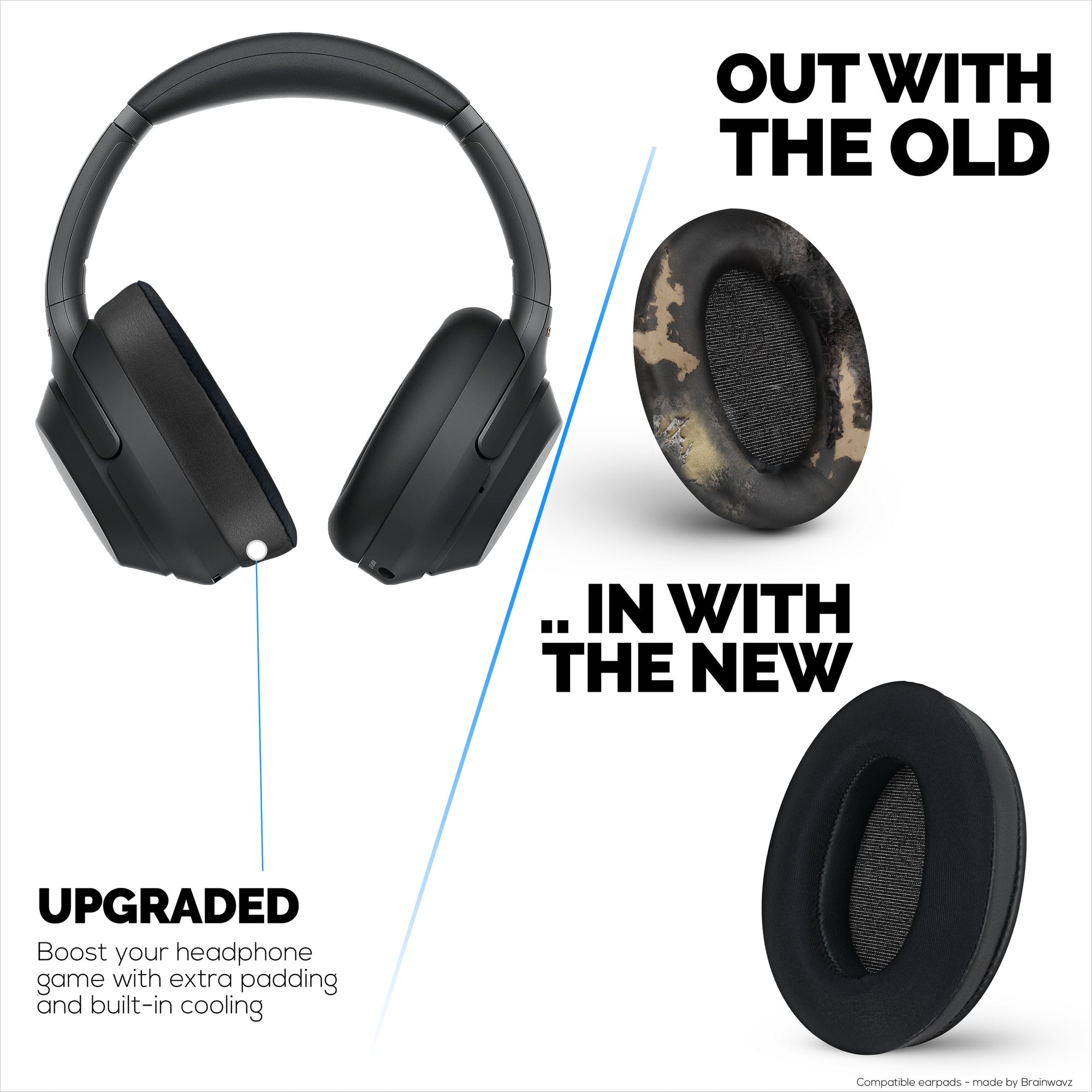 وسادات أذن جل هجينة لسماعات Sony WH-1000XM3، جل بارد، نسيج فائق النعومة، جلد بولي يوريثين ورغوة ذاكرة سميكة