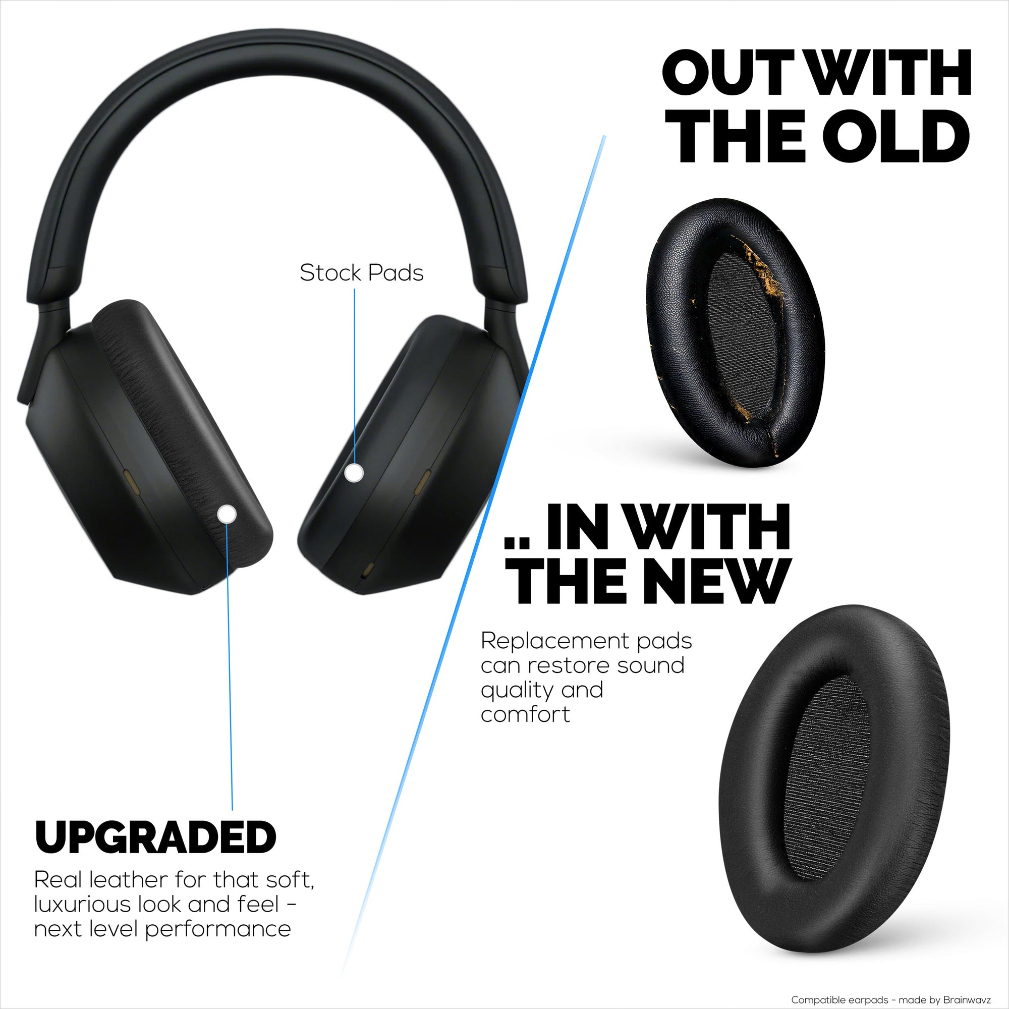 משטחי אוזניות מעור כבש לאוזניות Sony WH-1000XM4, עור אמיתי רך, קצף זיכרון נוחות במיוחד, עמידות ועמידה לאורך זמן