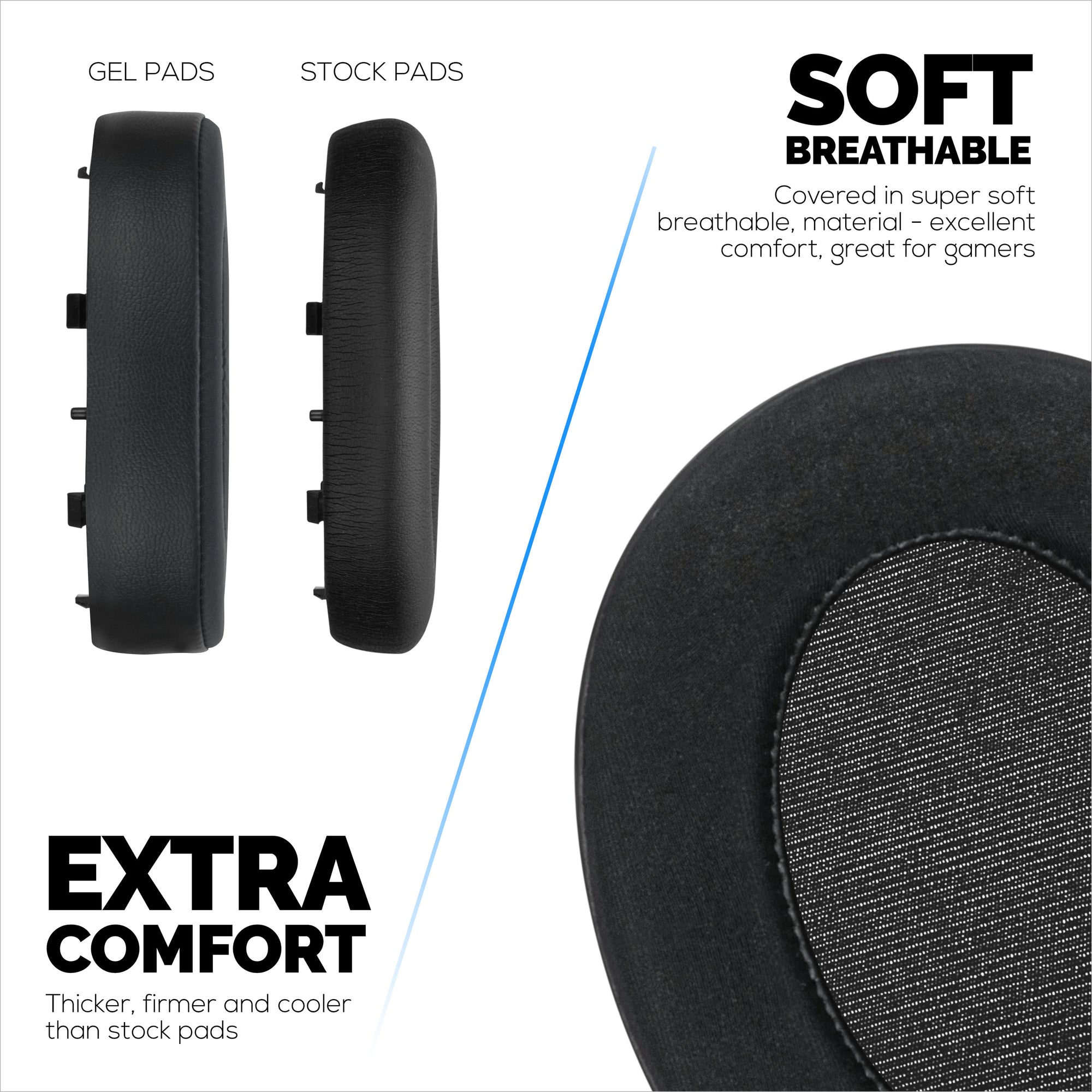 Hybrid Earpads for Sony WH-XB910N Headphones, Cool Gel, Super Soft Fabric, PU Leather & Thicker Memory Foam