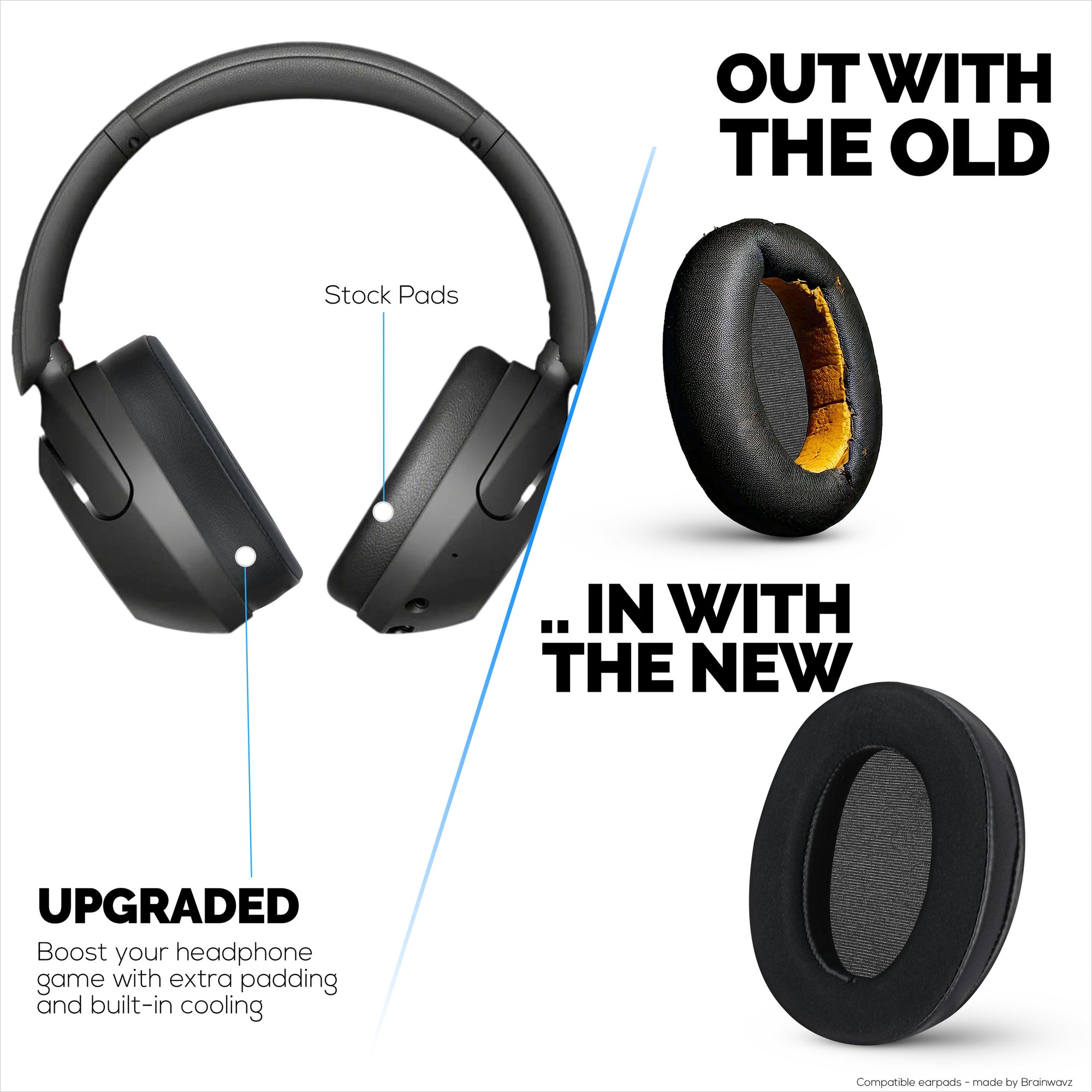 Hybrid Earpads for Sony WH-XB910N Headphones, Cool Gel, Super Soft Fabric, PU Leather & Thicker Memory Foam