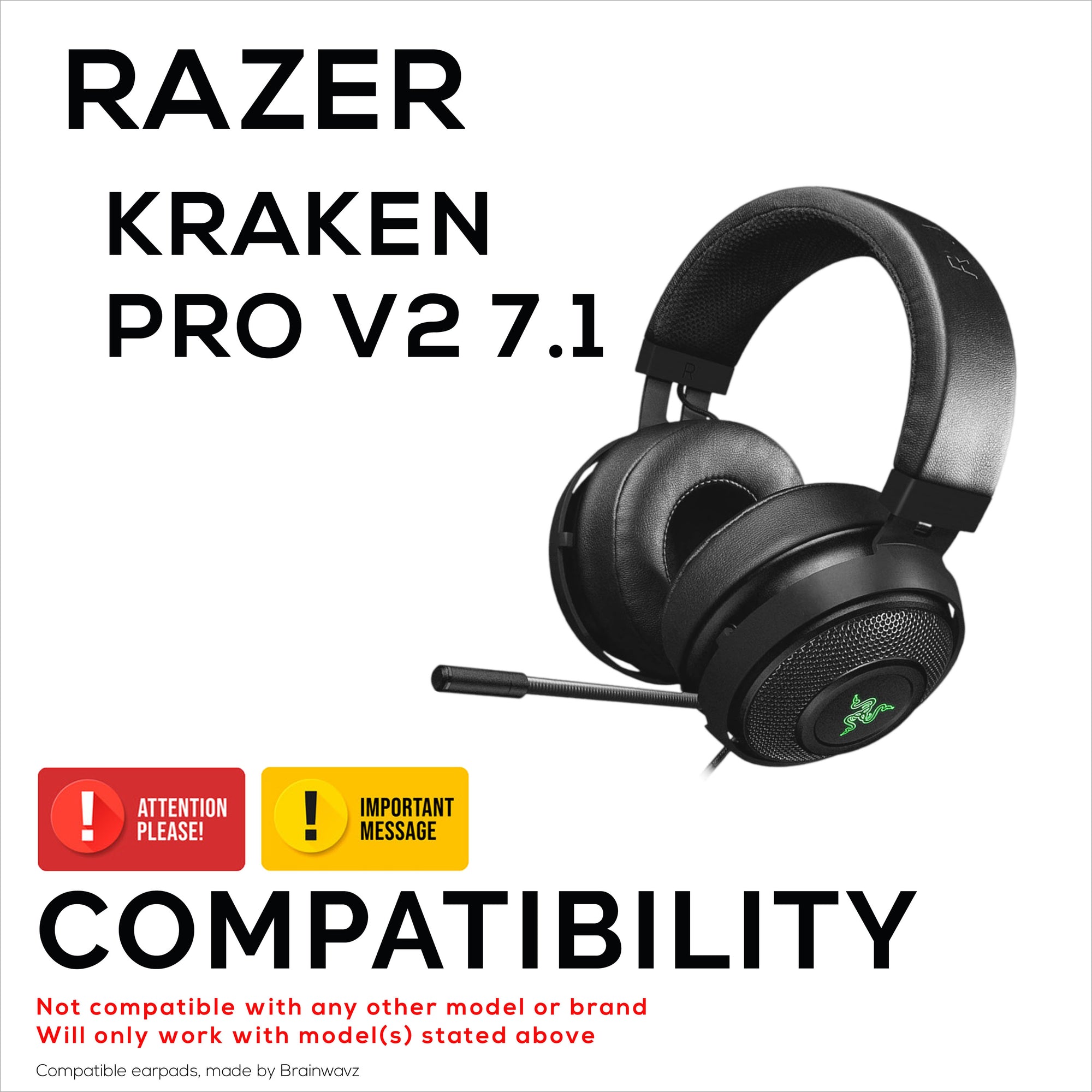 وسائد أذن من الجلد الصناعي لسماعات الألعاب Razer Kraken PRO V2 7.1، جلد صناعي، إسفنج ميموري