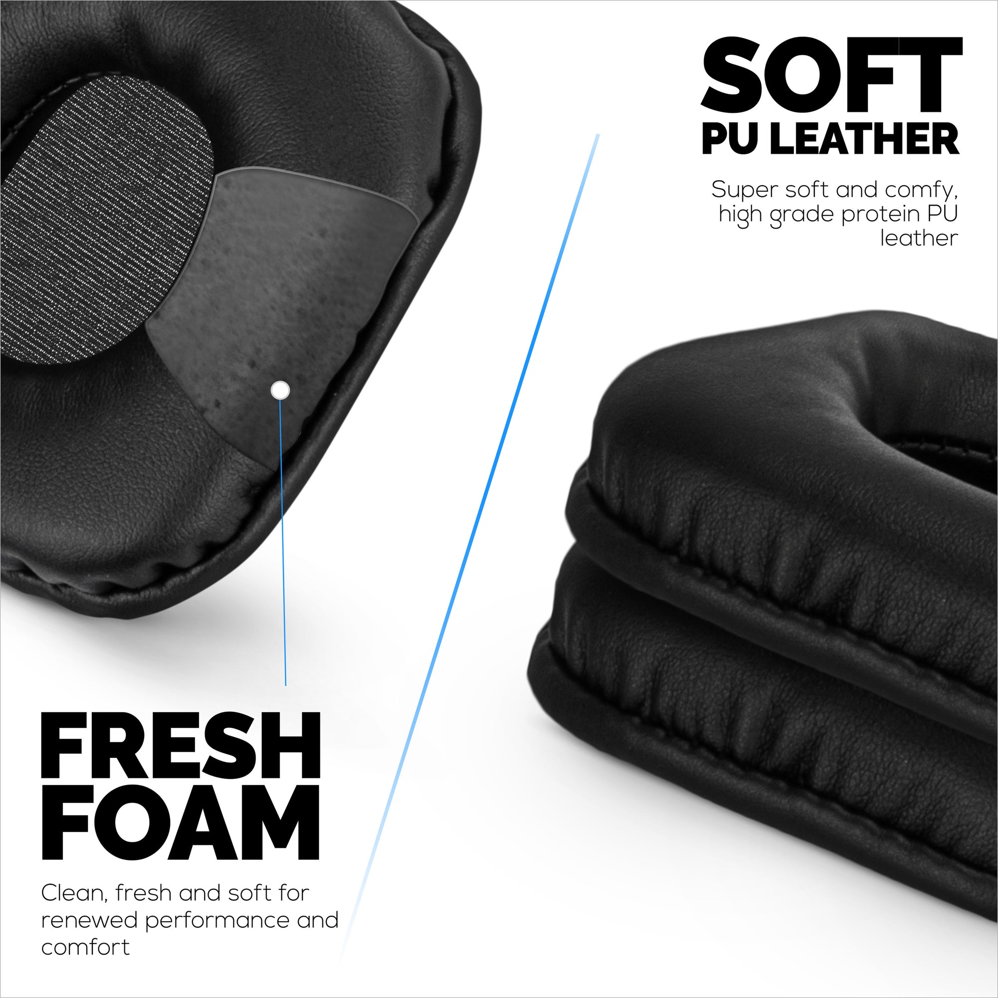 وسائد أذن بديلة لسماعات الرأس Marshall Major (الجيل الأول)، مصنوعة من جلد البولي يوريثان، ورغوة ناعمة لمزيد من الراحة، وسائد أذن مطورة ومتينة وطويلة الأمد